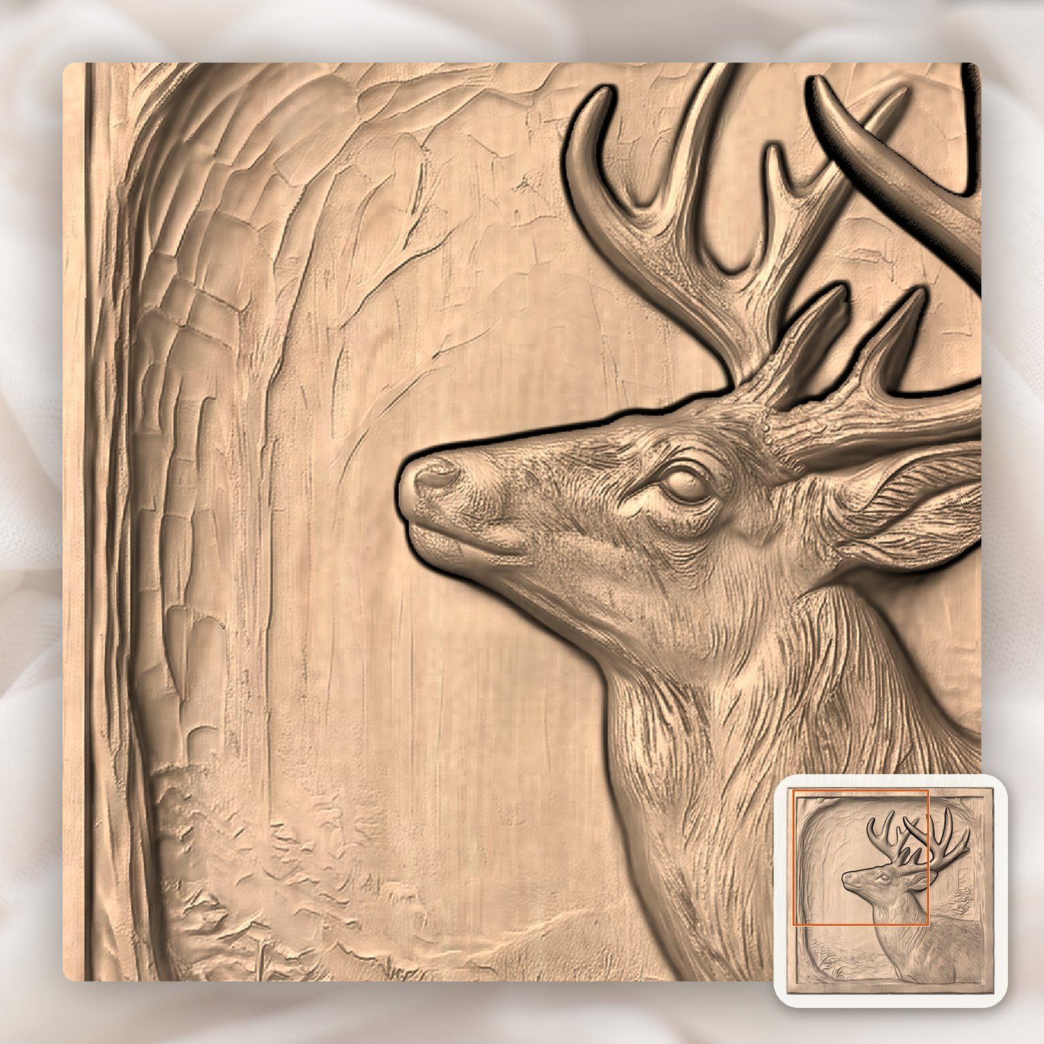Majestic Forest Buck Looking Up CNC Relief STL bas-relief STL — view 9