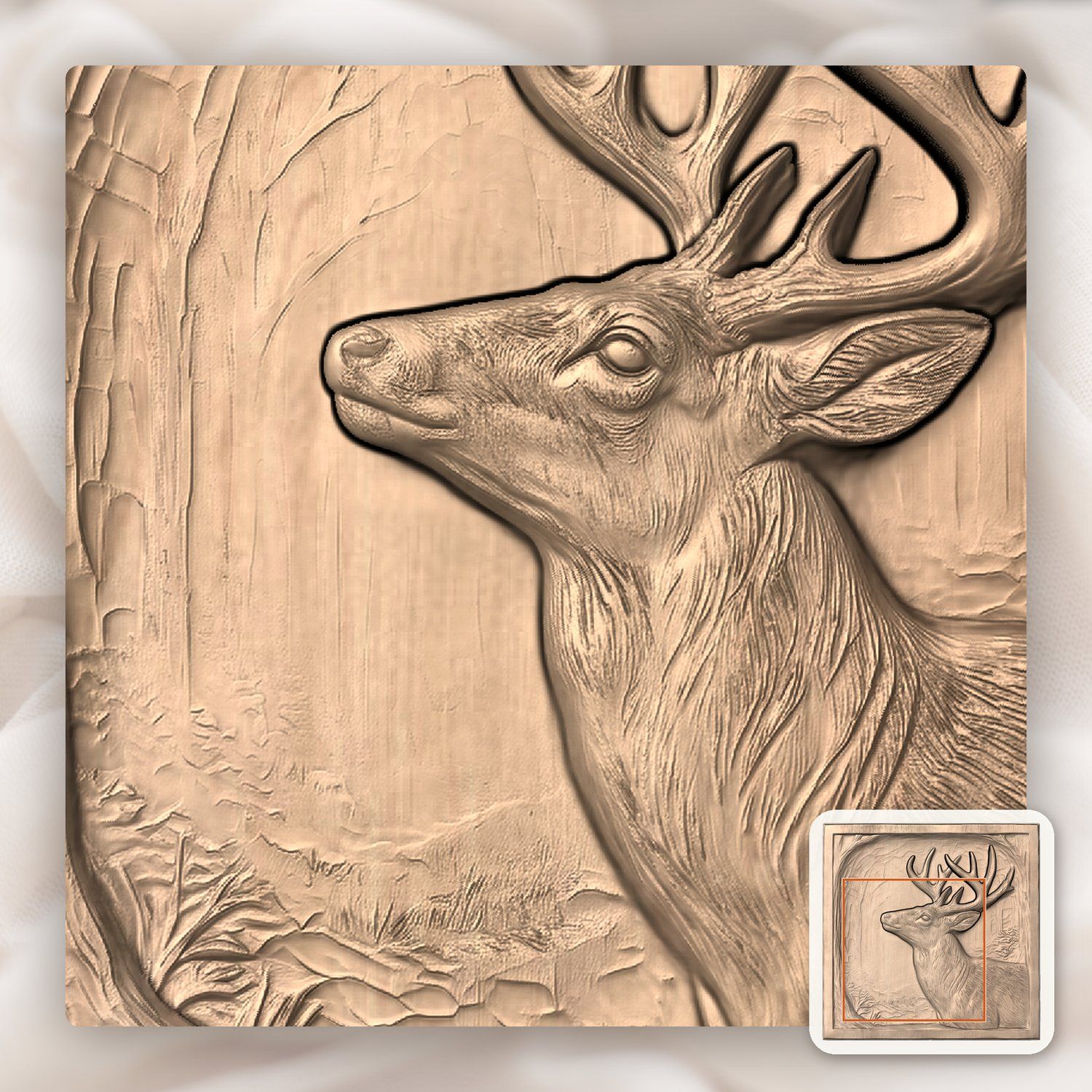 Majestic Forest Buck Looking Up CNC Relief STL bas-relief STL — view 10