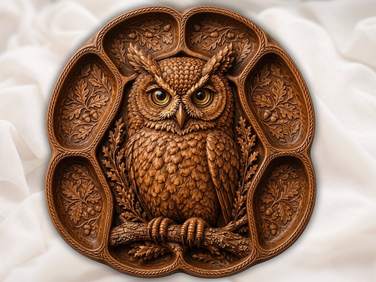 Majestic Forest Owl Nature Scene CNC Relief STL | Wildlife Wood Carving Design | Decorative Oak Leaf Wall Art Panel | Rustic Cabin Decor — carved bas relief STL file for CNC
