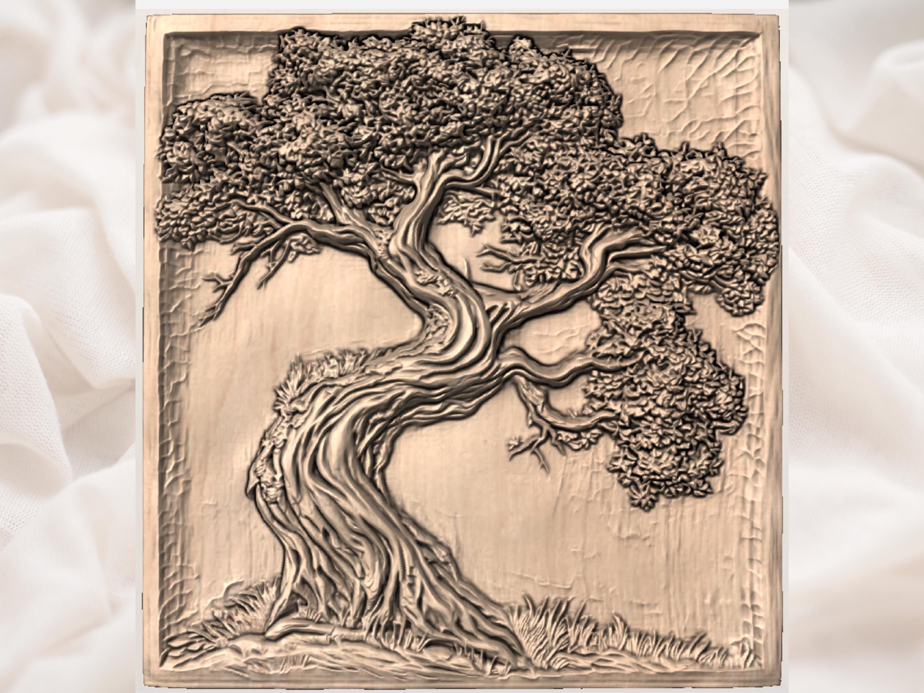 Gnarled Oak Tree Bas-Relief STL for CNC Wood Carving bas-relief STL — view 4