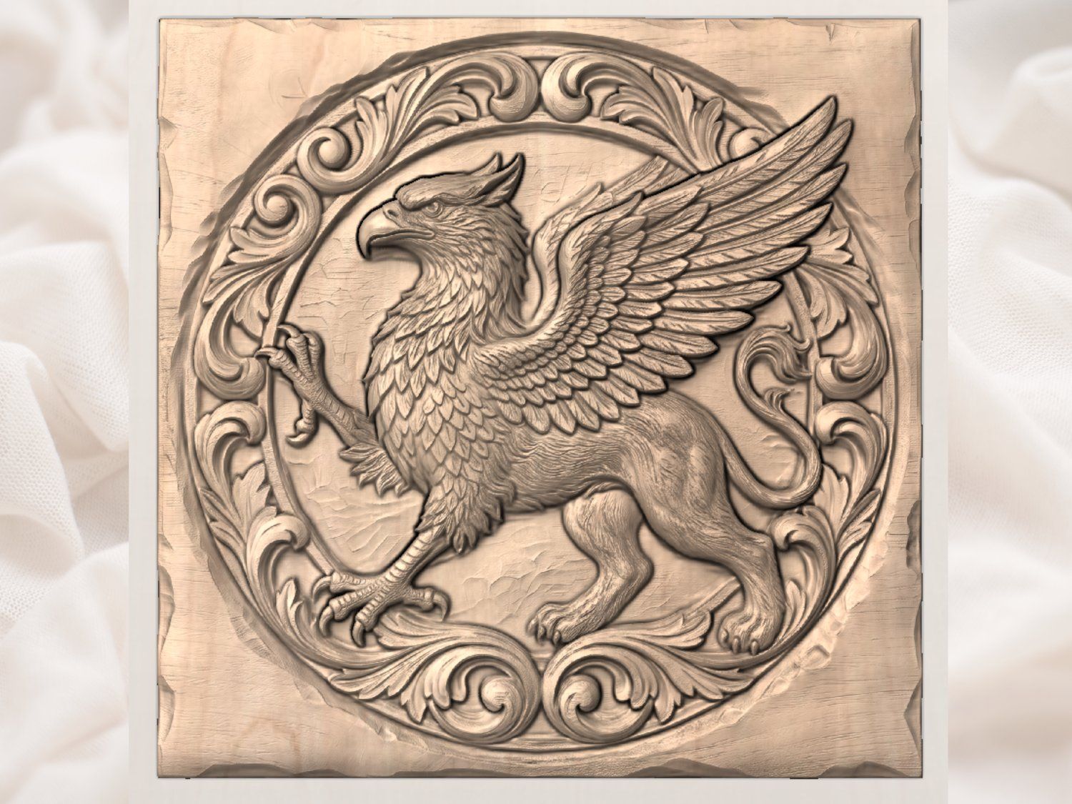 Majestic Heraldic Griffin Medallion CNC Relief STL bas-relief STL — view 4