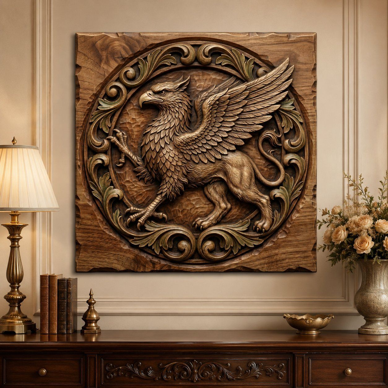 Majestic Heraldic Griffin Medallion CNC Relief STL bas-relief STL — view 6