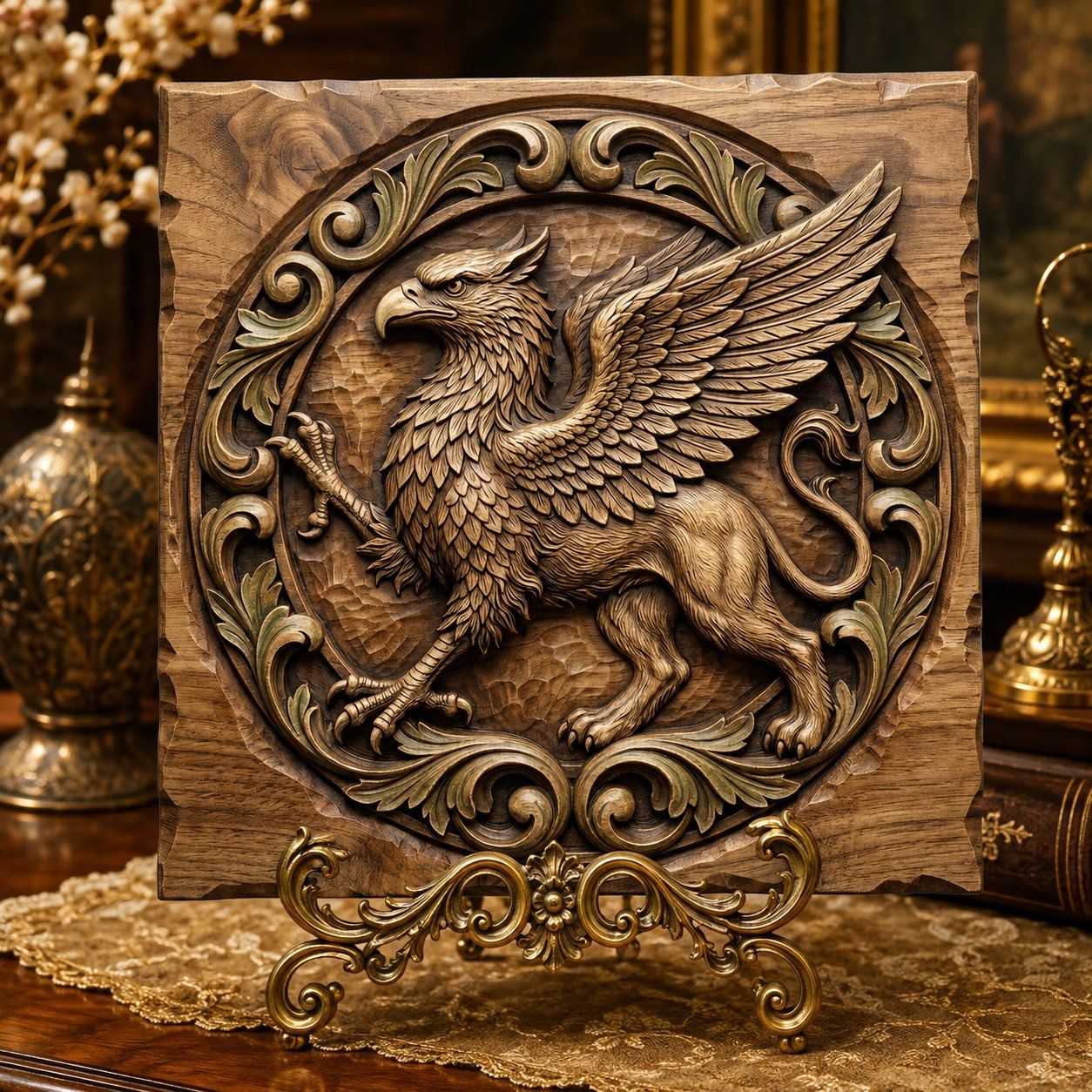 Majestic Heraldic Griffin Medallion CNC Relief STL bas-relief STL — view 7