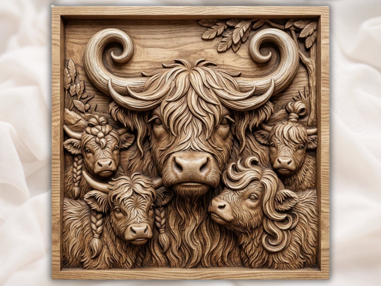 Majestic Highland Cow Family CNC Relief STL bas-relief STL — view 2