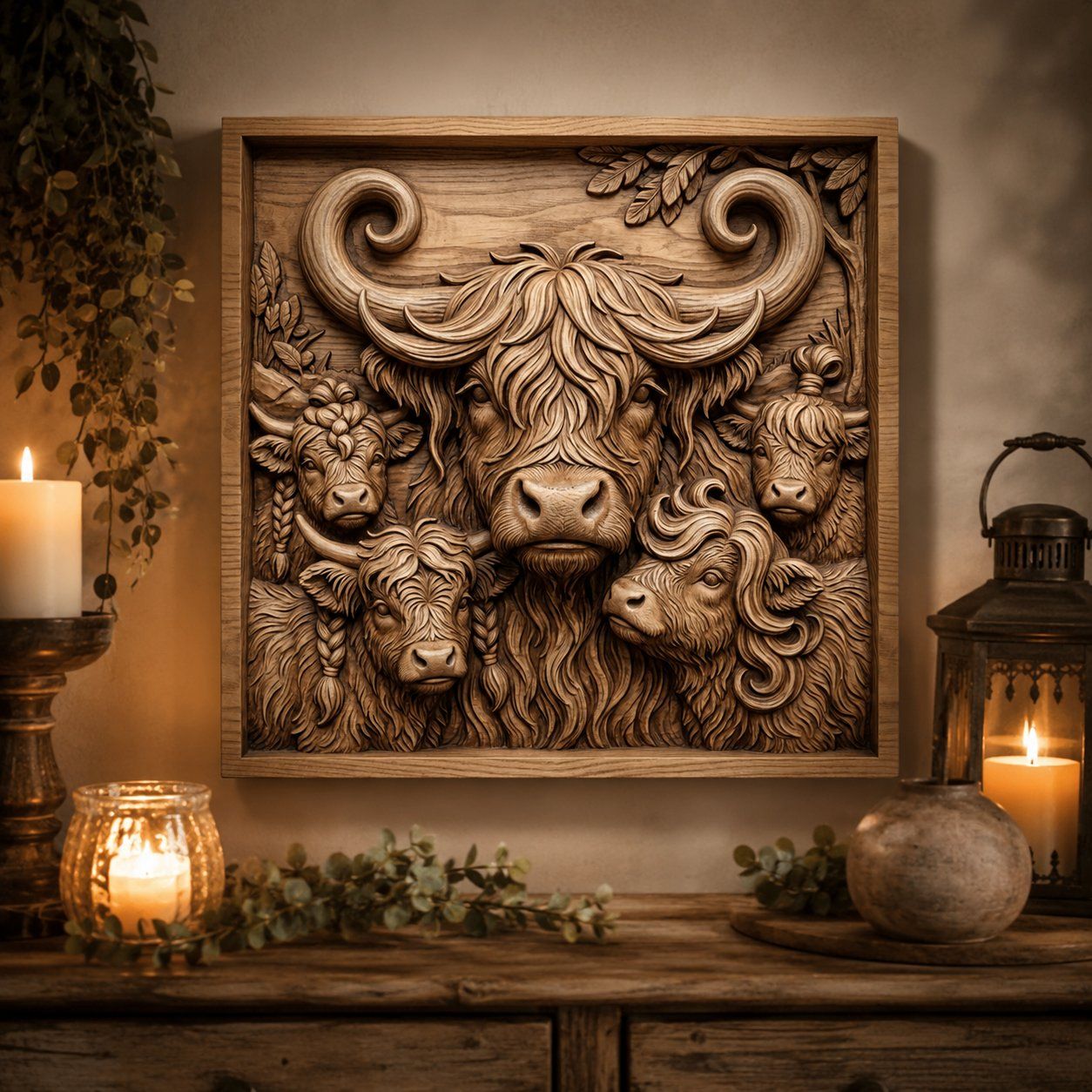 Majestic Highland Cow Family CNC Relief STL bas-relief STL — view 5