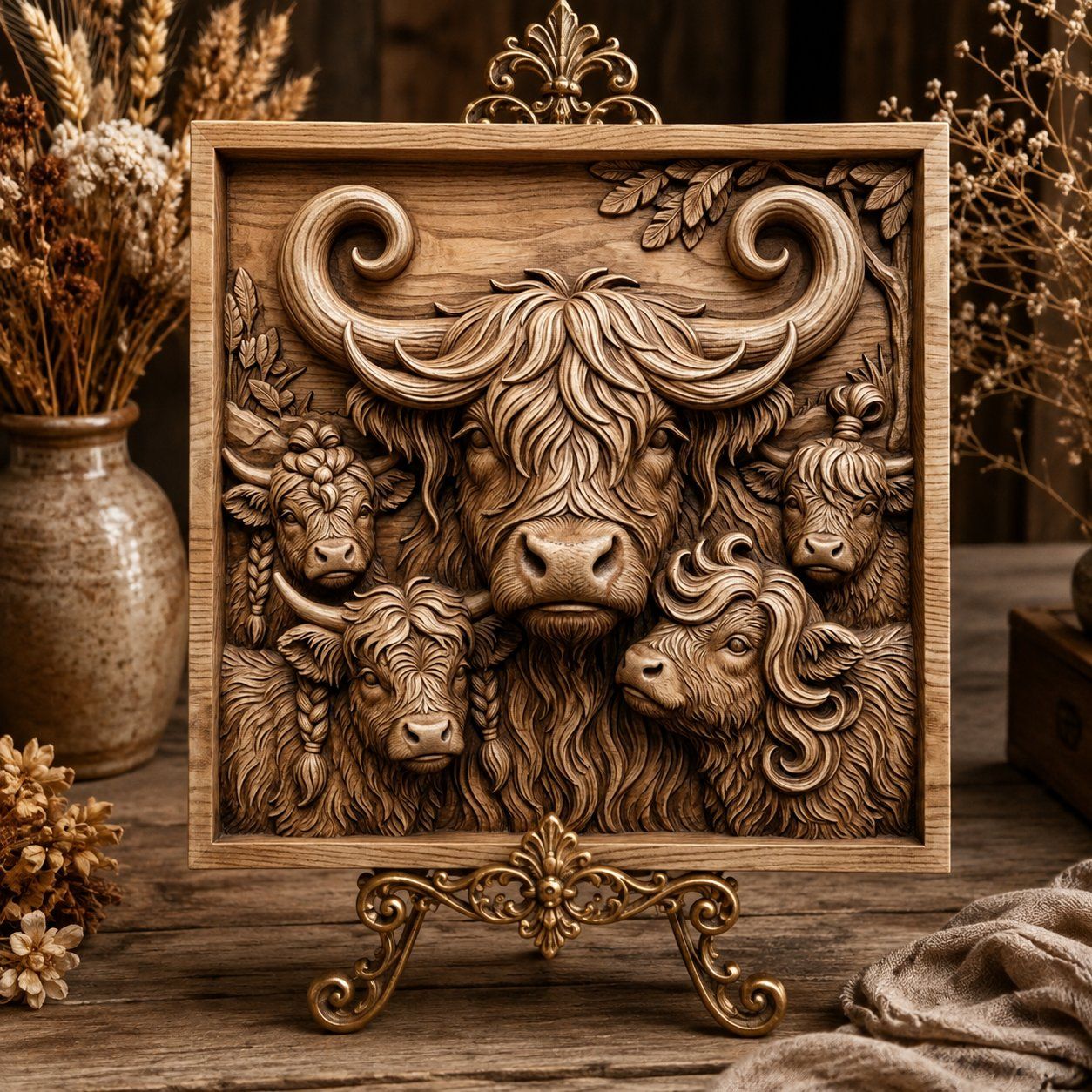 Majestic Highland Cow Family CNC Relief STL bas-relief STL — view 6