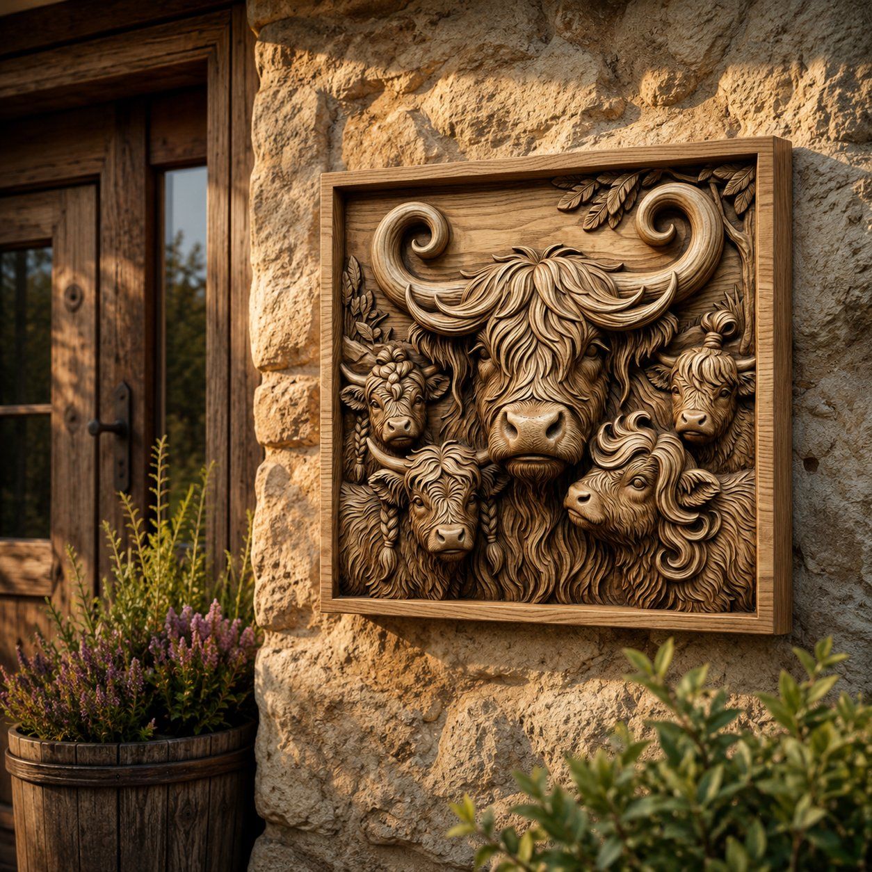 Majestic Highland Cow Family CNC Relief STL bas-relief STL — view 7