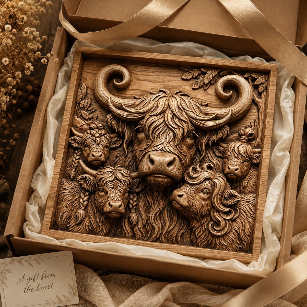 Majestic Highland Cow Family CNC Relief STL bas-relief STL — view 8