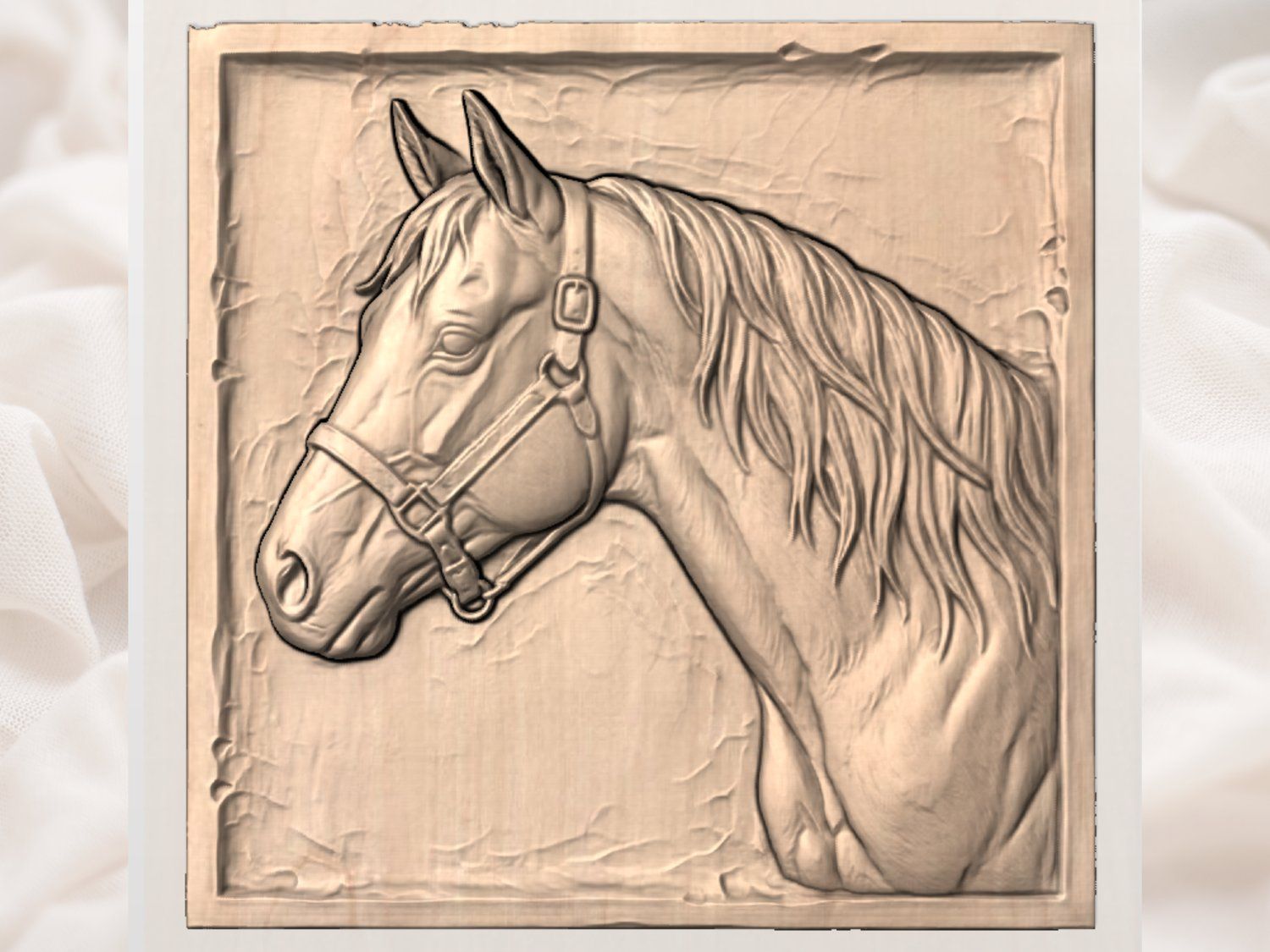 Majestic Horse Head Wood Carving Panel bas-relief STL — view 2