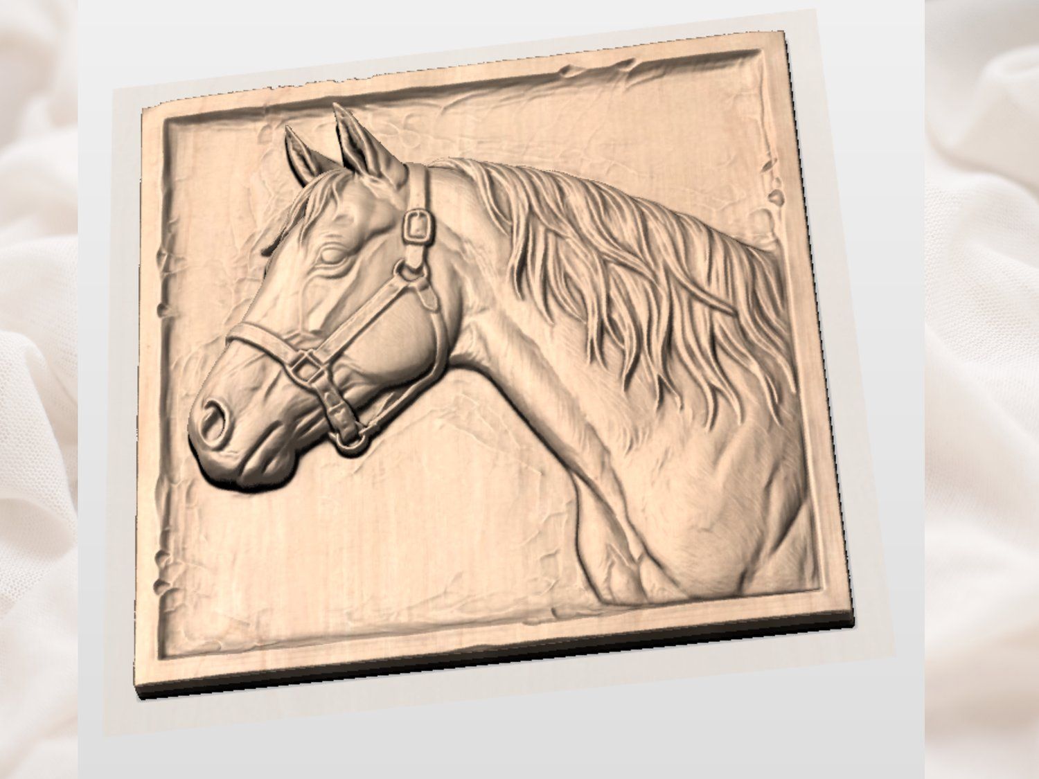 Majestic Horse Head Wood Carving Panel bas-relief STL — view 3