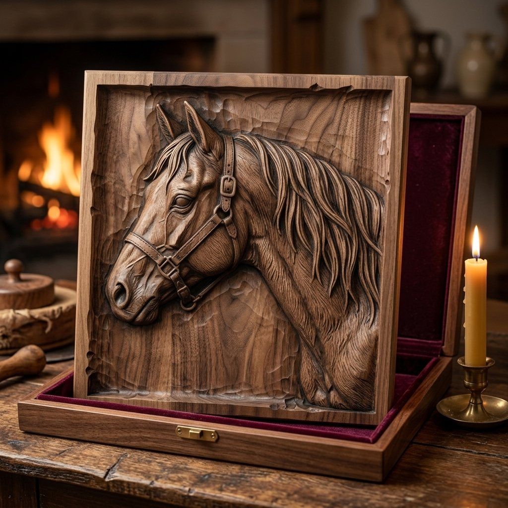 Majestic Horse Head Wood Carving Panel bas-relief STL — view 8