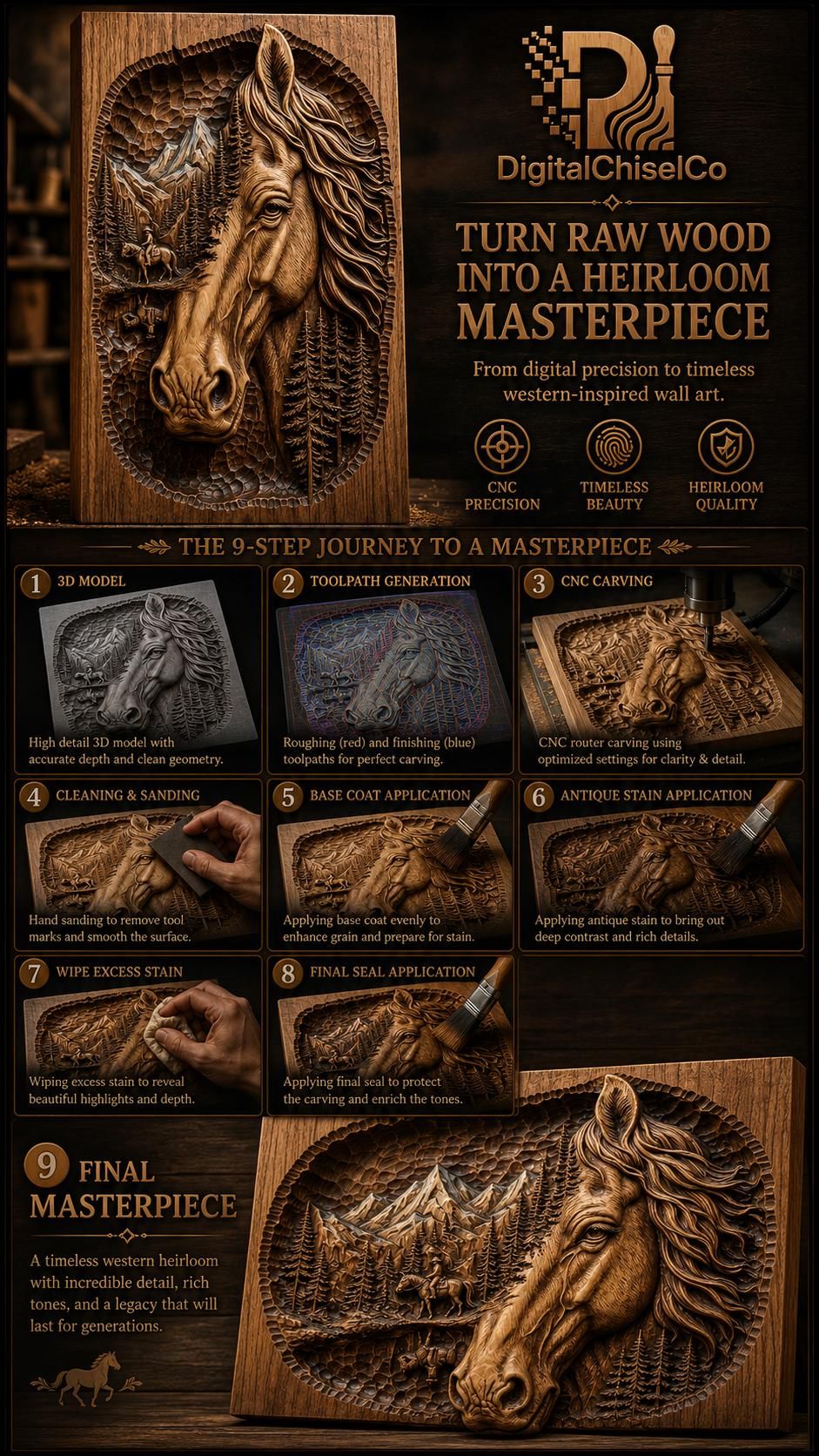 Mountain Horse Portrait with Trail Rider Bas-Relief STL bas-relief STL — view 5