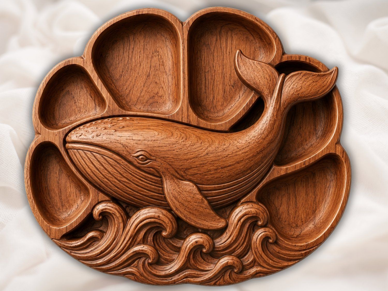 Majestic Humpback Whale Ocean Tray Panel | Nautical Marine Life Wall Art Decor | Coastal Wood Carving Relief | Artisan Wave Sculpture — carved bas relief STL file for CNC