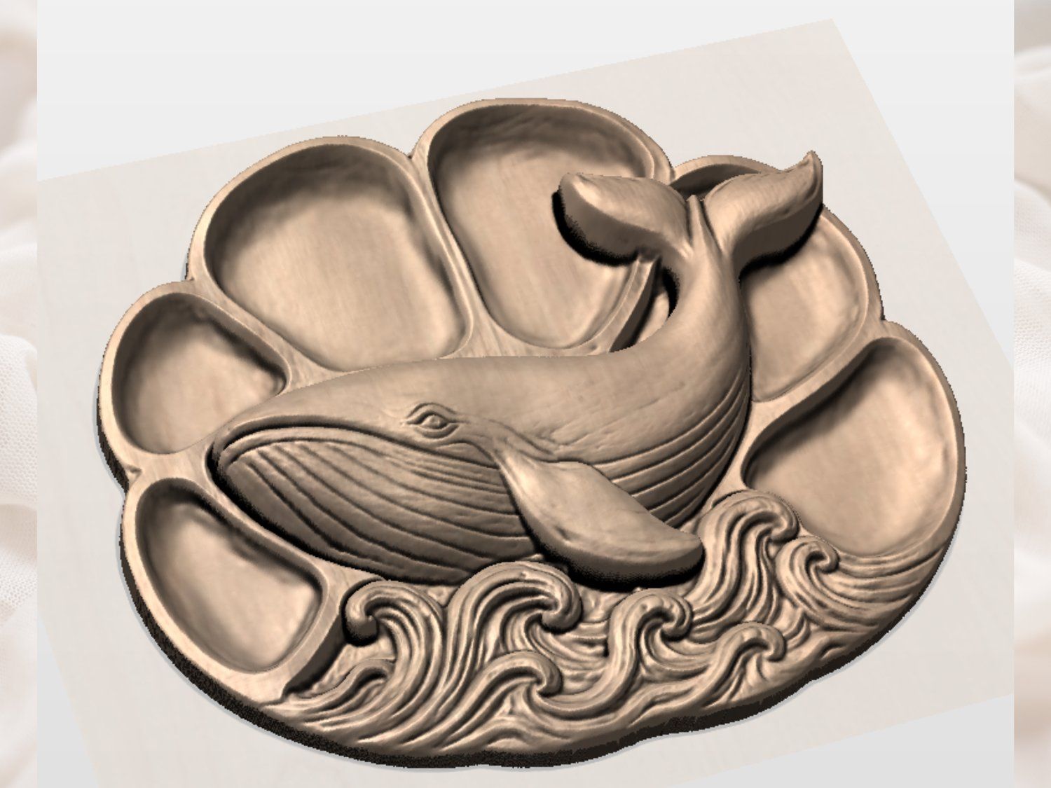 Majestic Humpback Whale Ocean Tray Panel bas-relief STL — view 2