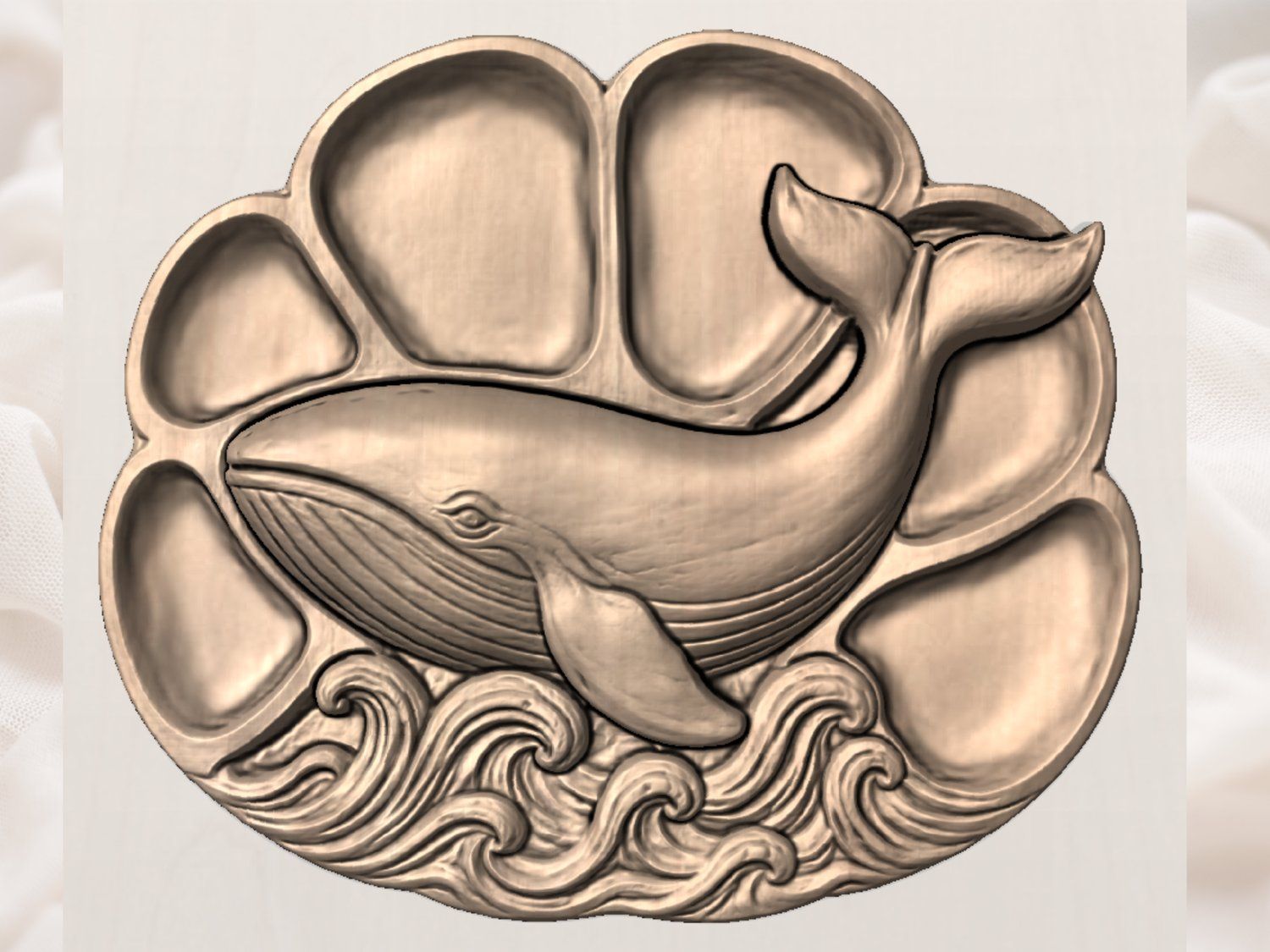 Majestic Humpback Whale Ocean Tray Panel bas-relief STL — view 3