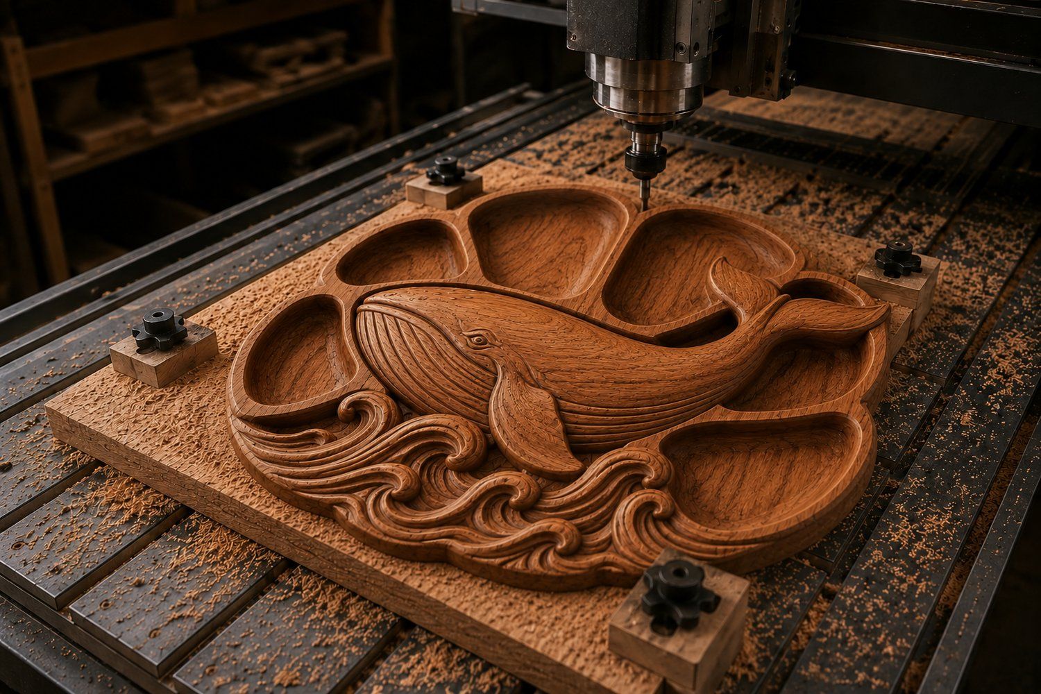 Majestic Humpback Whale Ocean Tray Panel bas-relief STL — view 4