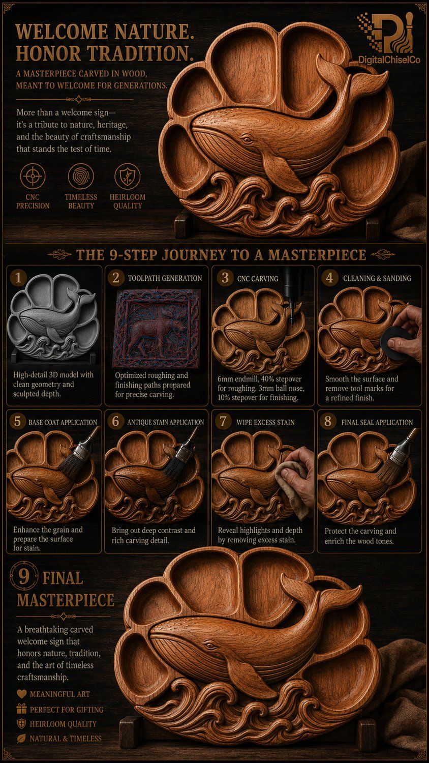 Majestic Humpback Whale Ocean Tray Panel bas-relief STL — view 5
