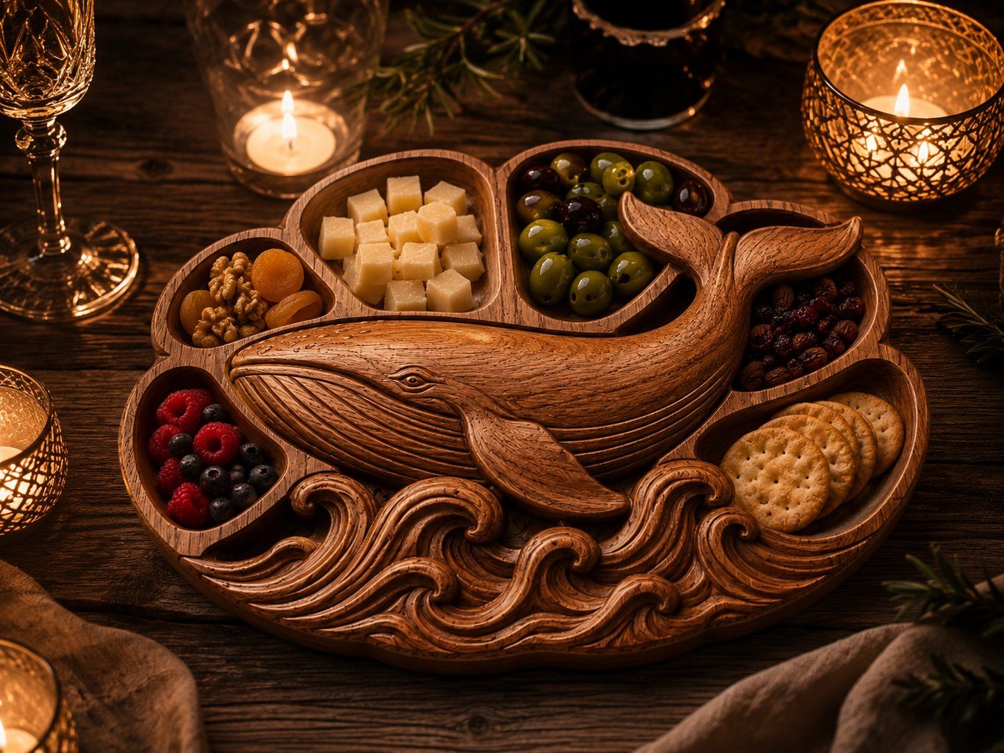 Majestic Humpback Whale Ocean Tray Panel bas-relief STL — view 7