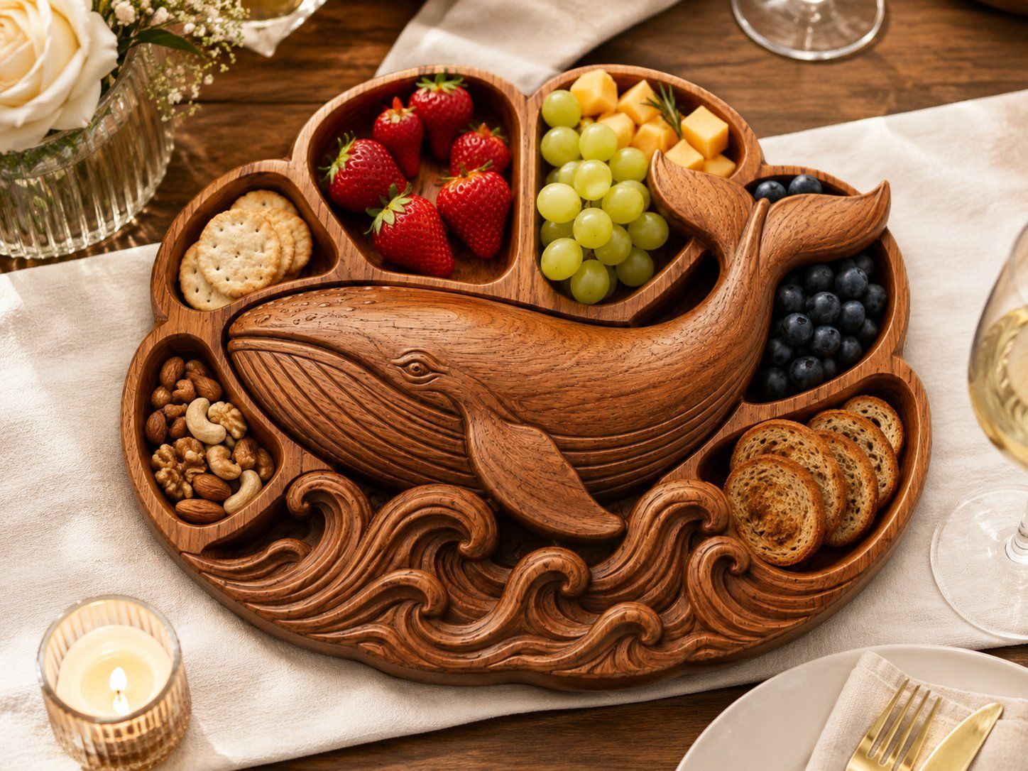 Majestic Humpback Whale Ocean Tray Panel bas-relief STL — view 9