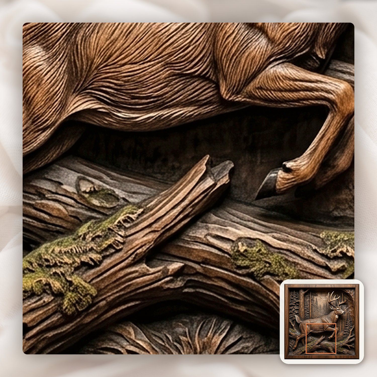 Majestic Leaping Buck Forest Scene CNC Relief STL bas-relief STL — view 12