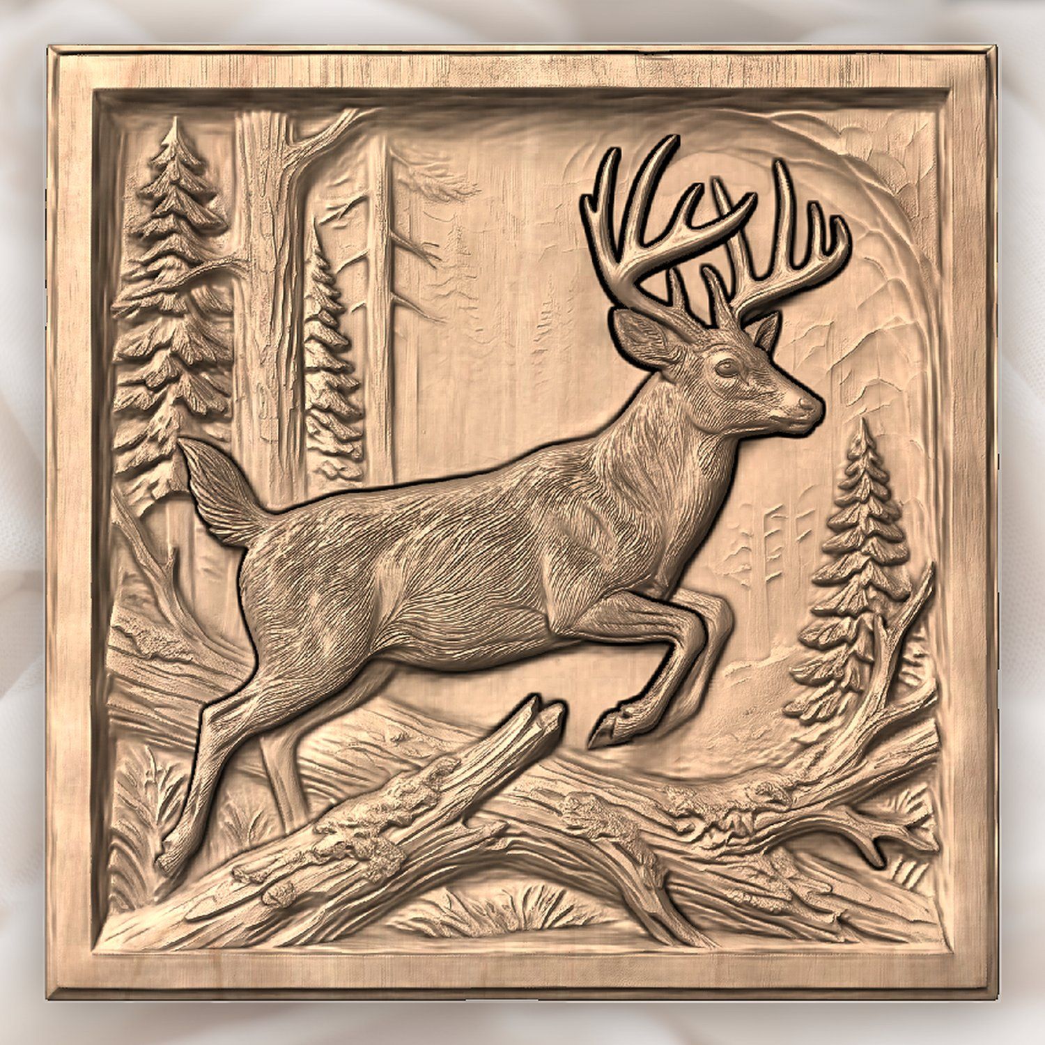 Majestic Leaping Buck Forest Scene CNC Relief STL bas-relief STL — view 5