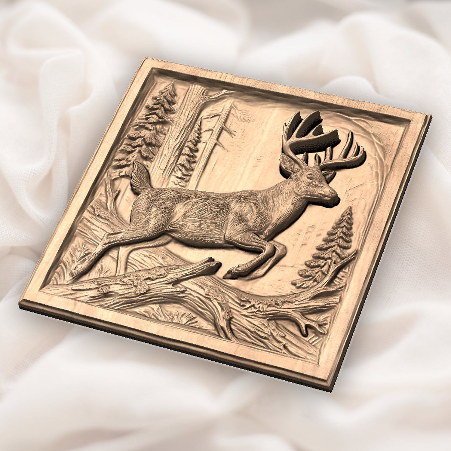 Majestic Leaping Buck Forest Scene CNC Relief STL bas-relief STL — view 6