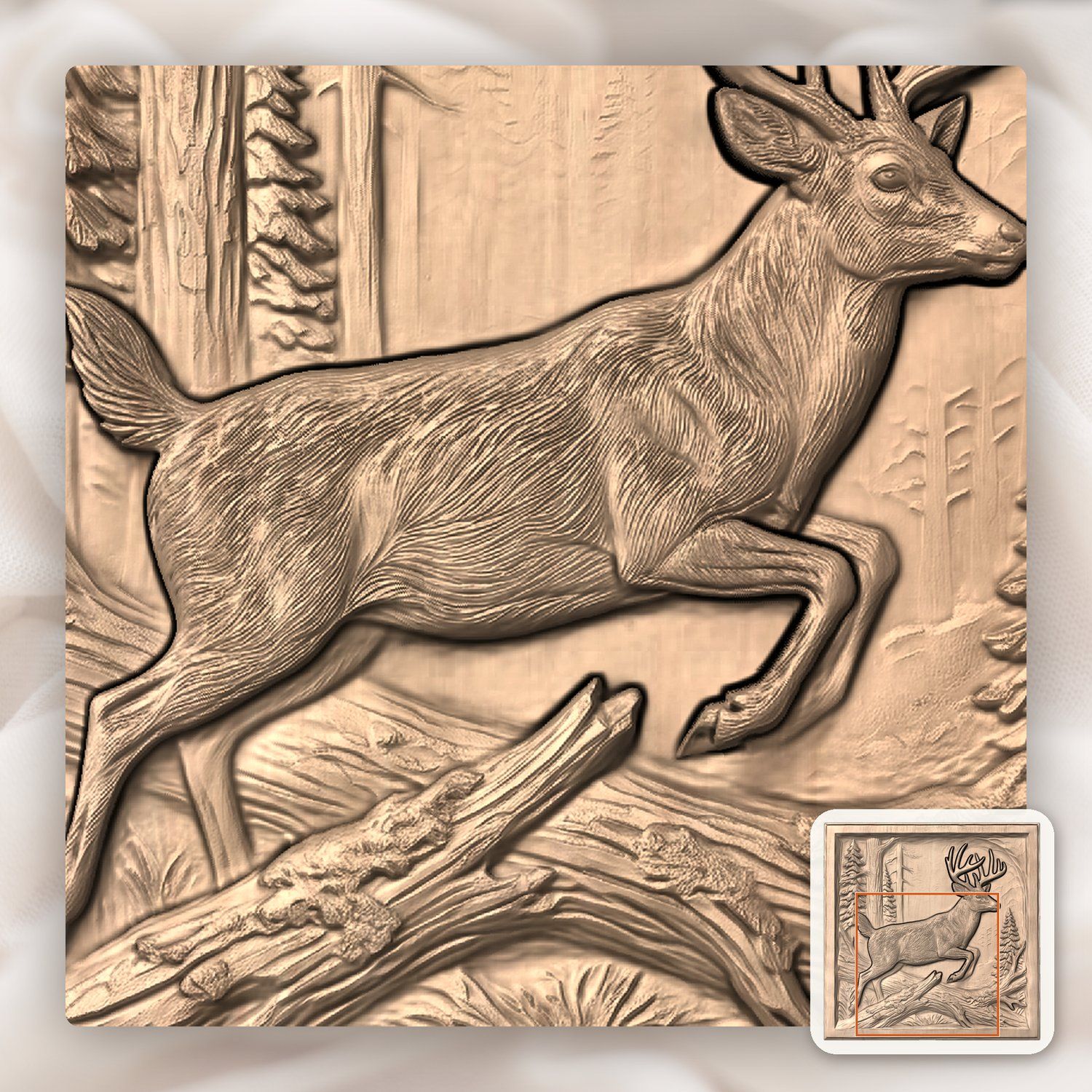 Majestic Leaping Buck Forest Scene CNC Relief STL bas-relief STL — view 7
