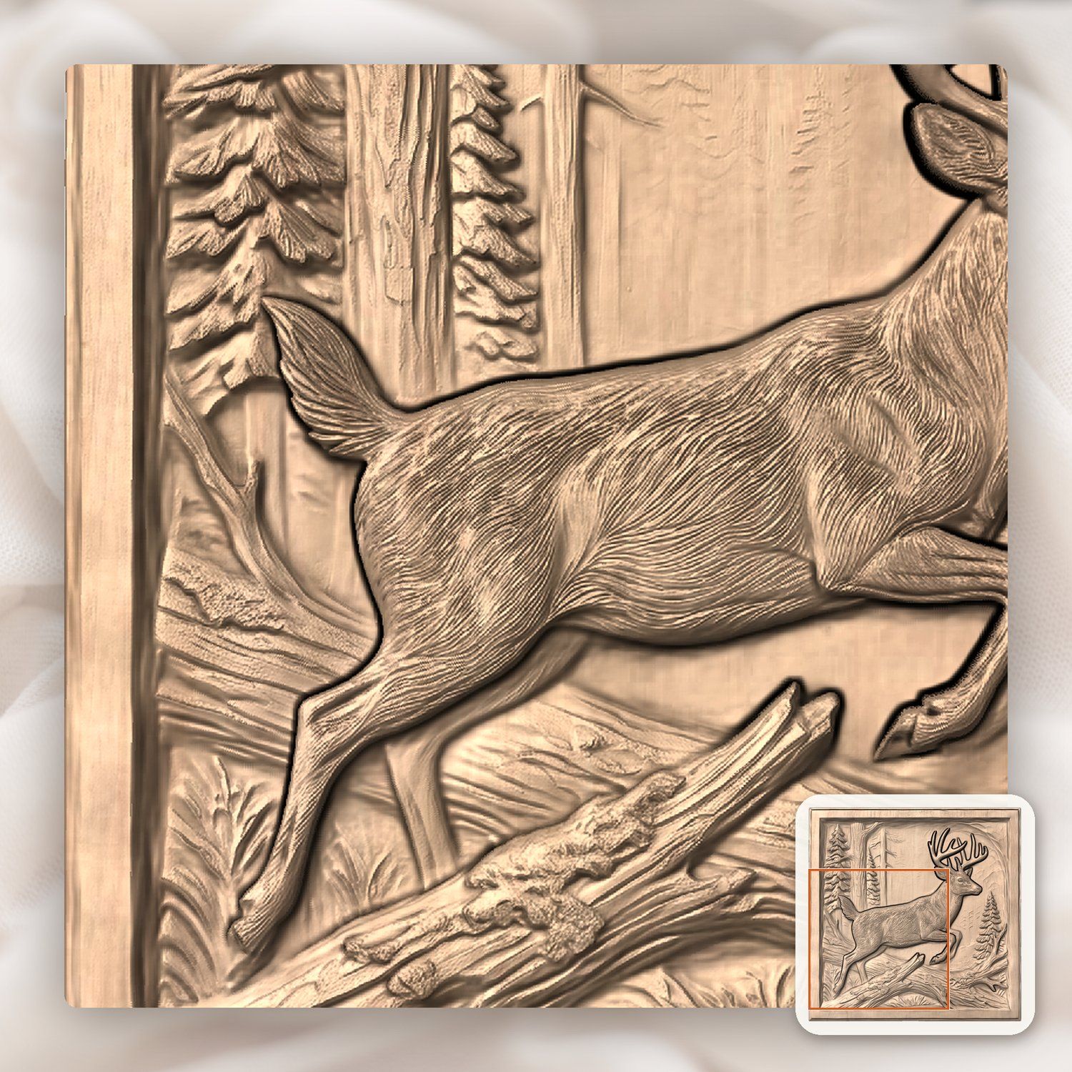 Majestic Leaping Buck Forest Scene CNC Relief STL bas-relief STL — view 9