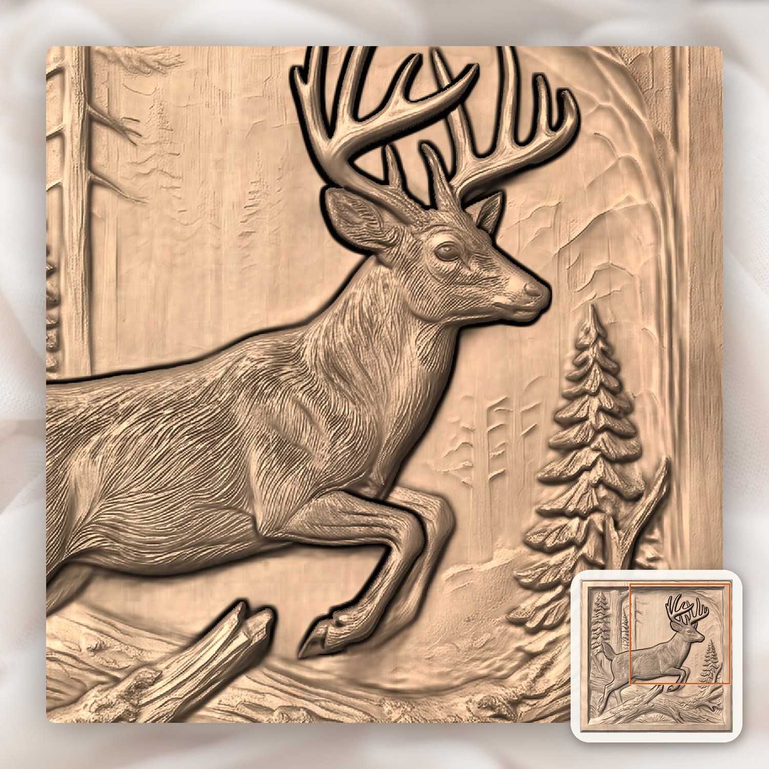 Majestic Leaping Buck Forest Scene CNC Relief STL bas-relief STL — view 10