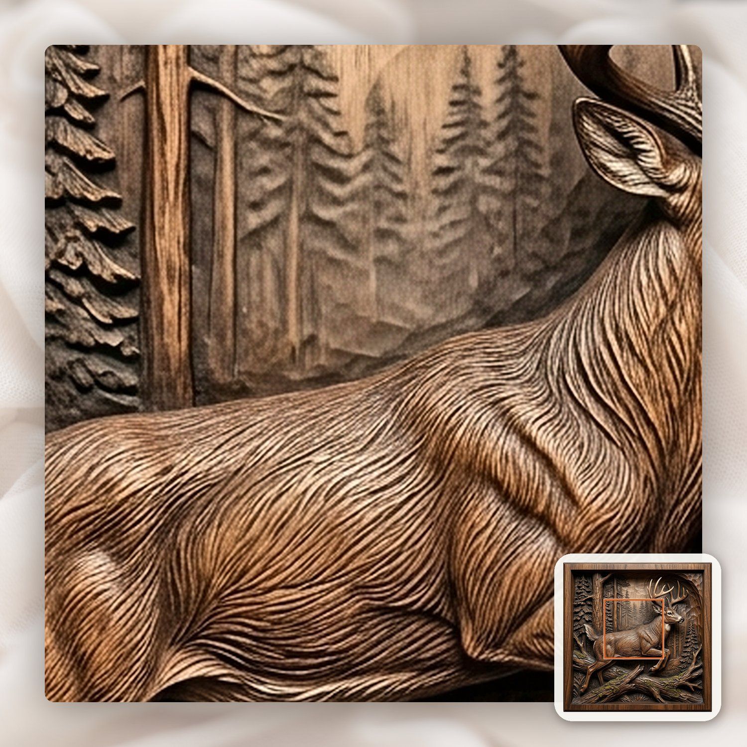Majestic Leaping Buck Forest Scene CNC Relief STL bas-relief STL — view 11