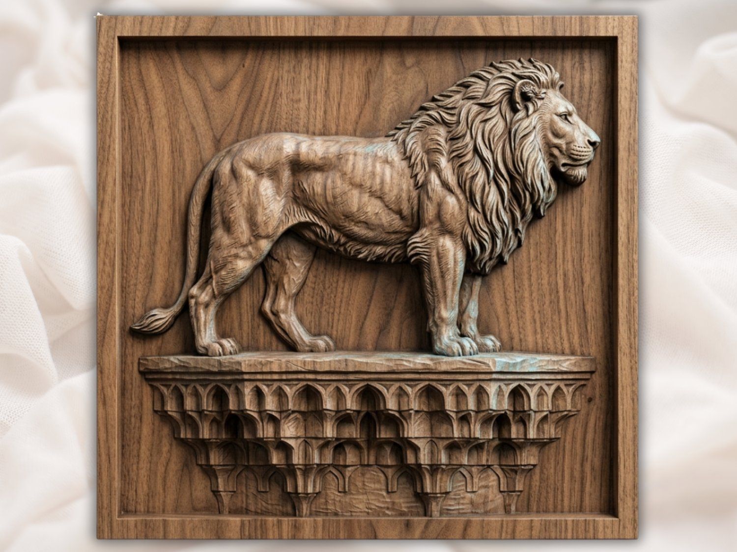 Majestic Lion Guardian Architectural Pedestal CNC Relief STL bas-relief STL — view 2