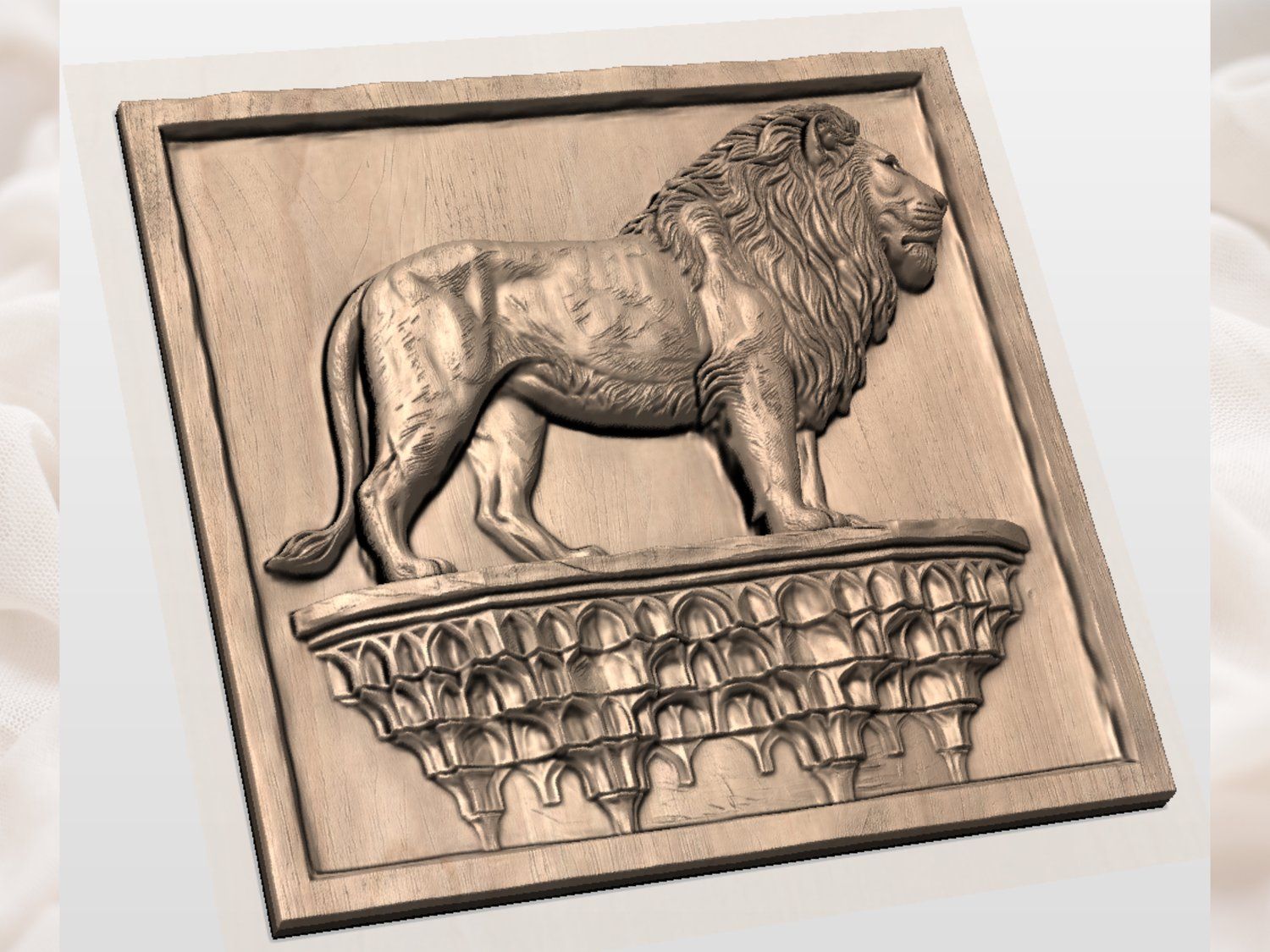 Majestic Lion Guardian Architectural Pedestal CNC Relief STL bas-relief STL — view 3