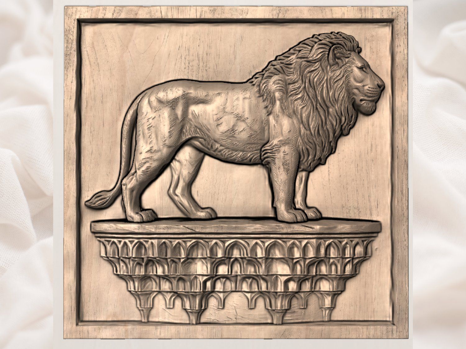 Majestic Lion Guardian Architectural Pedestal CNC Relief STL bas-relief STL — view 4