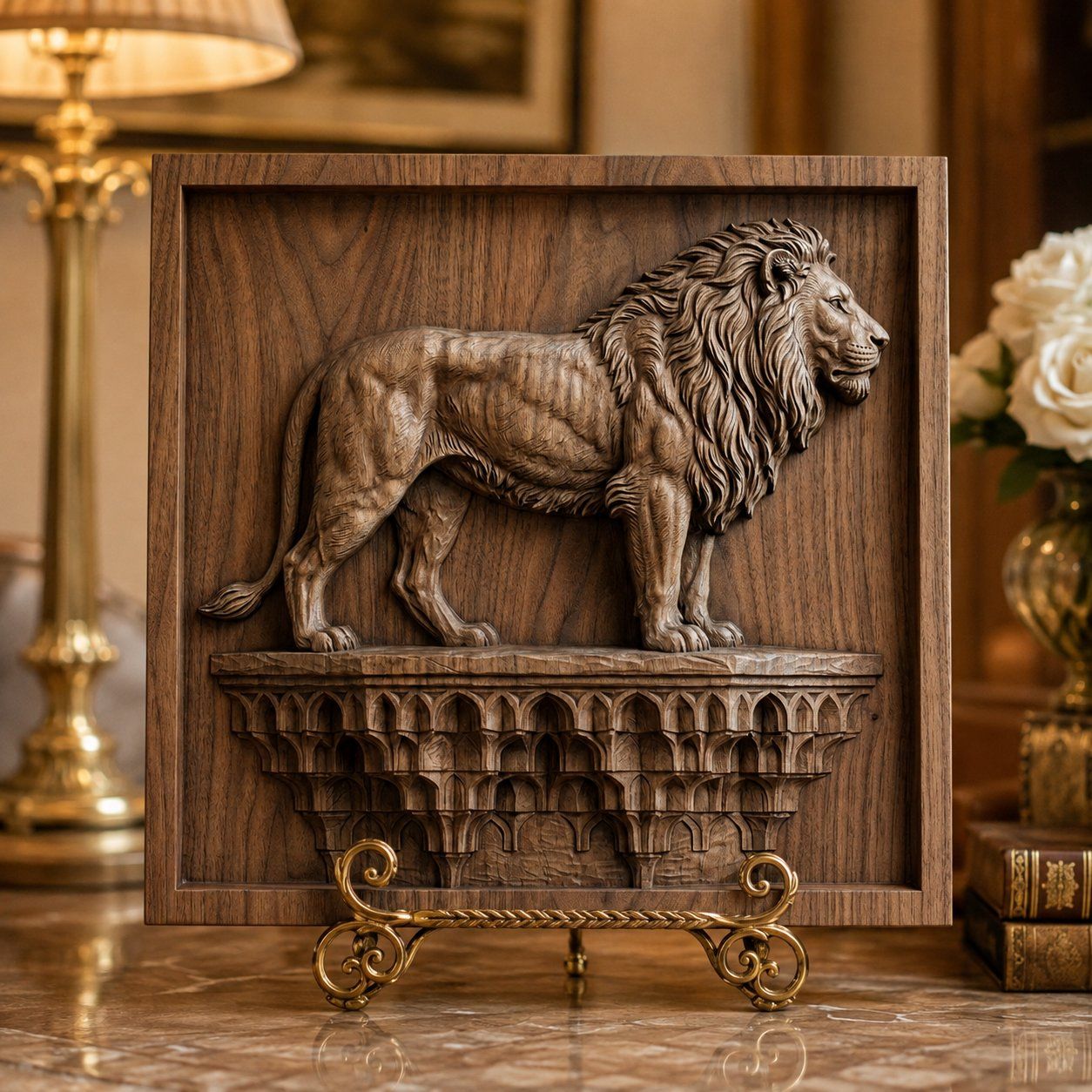 Majestic Lion Guardian Architectural Pedestal CNC Relief STL bas-relief STL — view 7