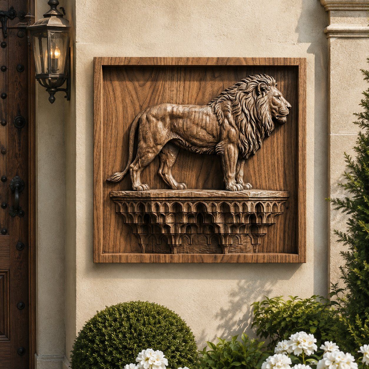 Majestic Lion Guardian Architectural Pedestal CNC Relief STL bas-relief STL — view 8