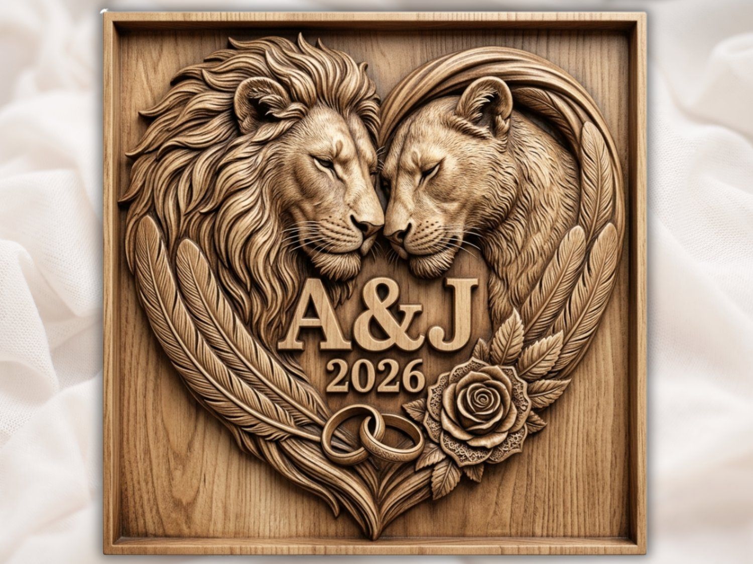 Majestic Lion Heart Wedding Anniversary Personalized CNC Relief STL bas-relief STL — view 2