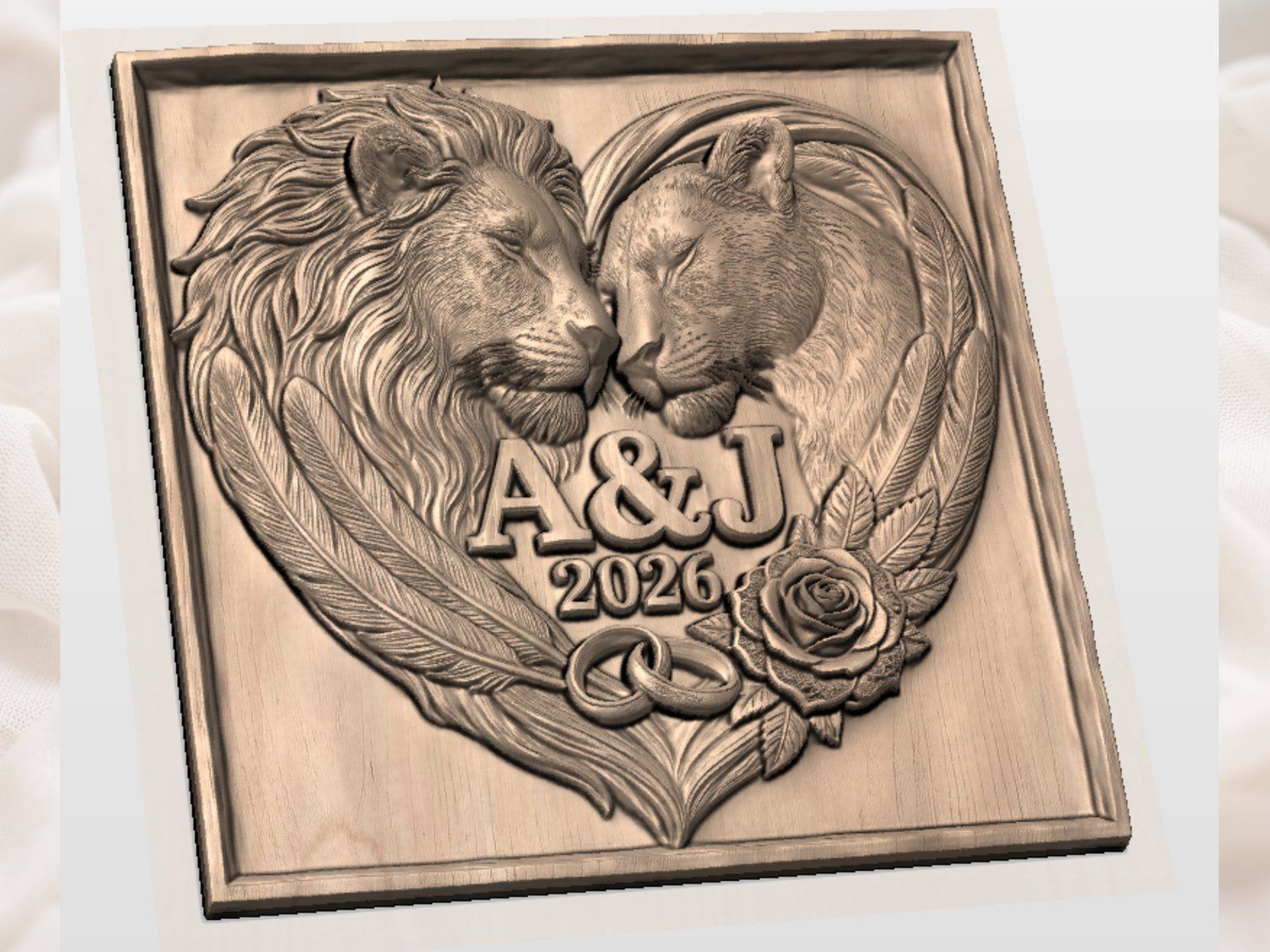 Majestic Lion Heart Wedding Anniversary Personalized CNC Relief STL bas-relief STL — view 3