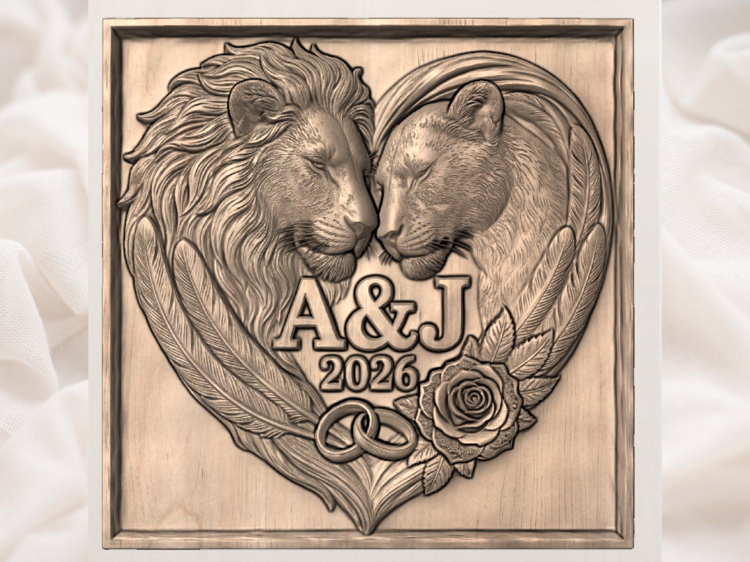 Majestic Lion Heart Wedding Anniversary Personalized CNC Relief STL bas-relief STL — view 4