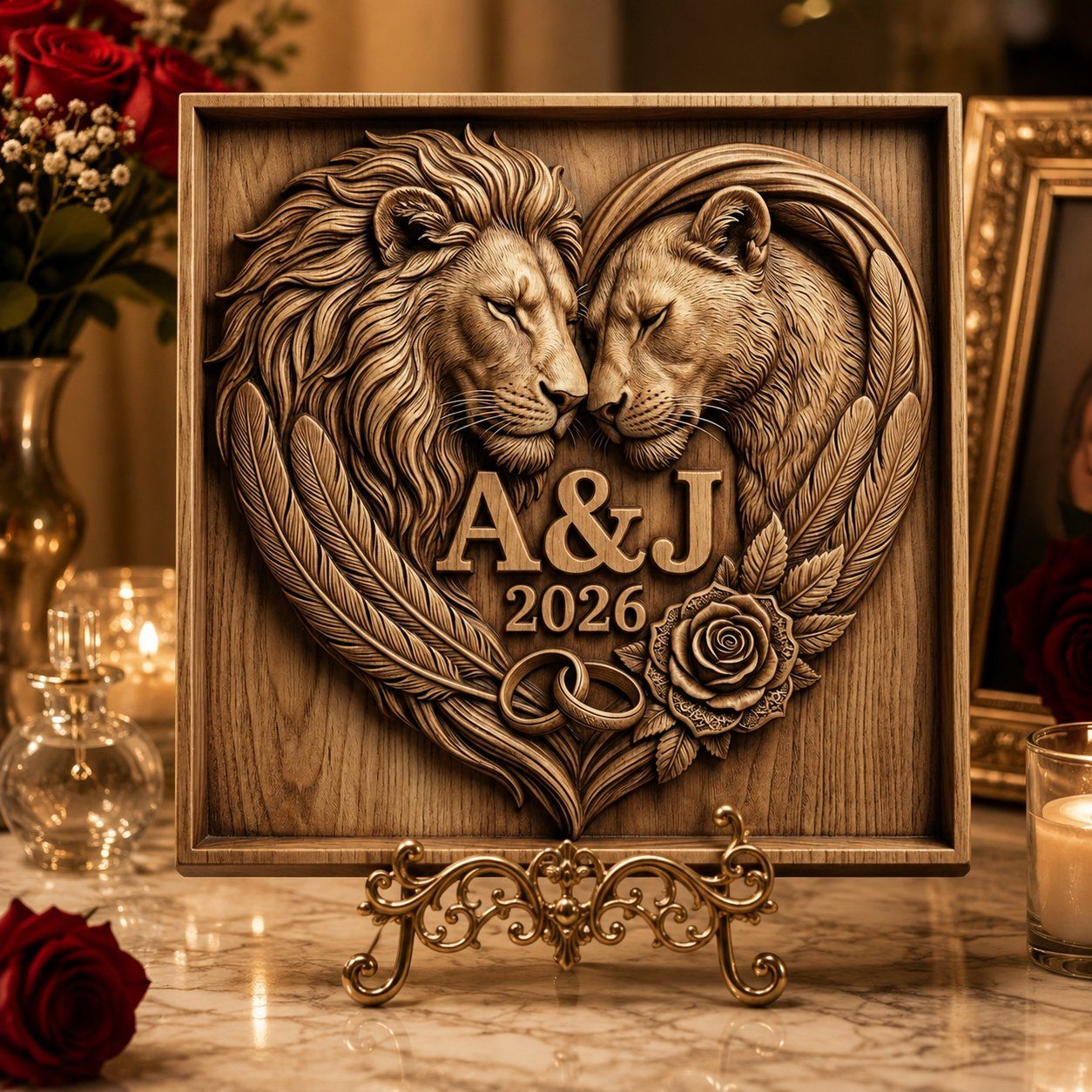 Majestic Lion Heart Wedding Anniversary Personalized CNC Relief STL bas-relief STL — view 5