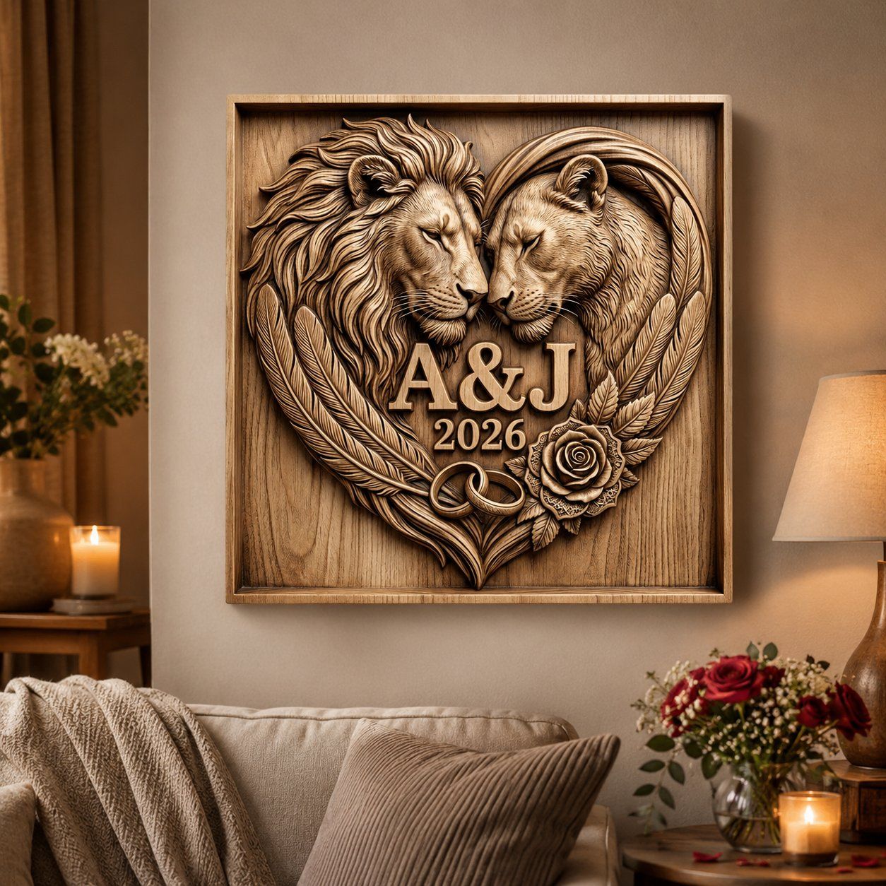 Majestic Lion Heart Wedding Anniversary Personalized CNC Relief STL bas-relief STL — view 6