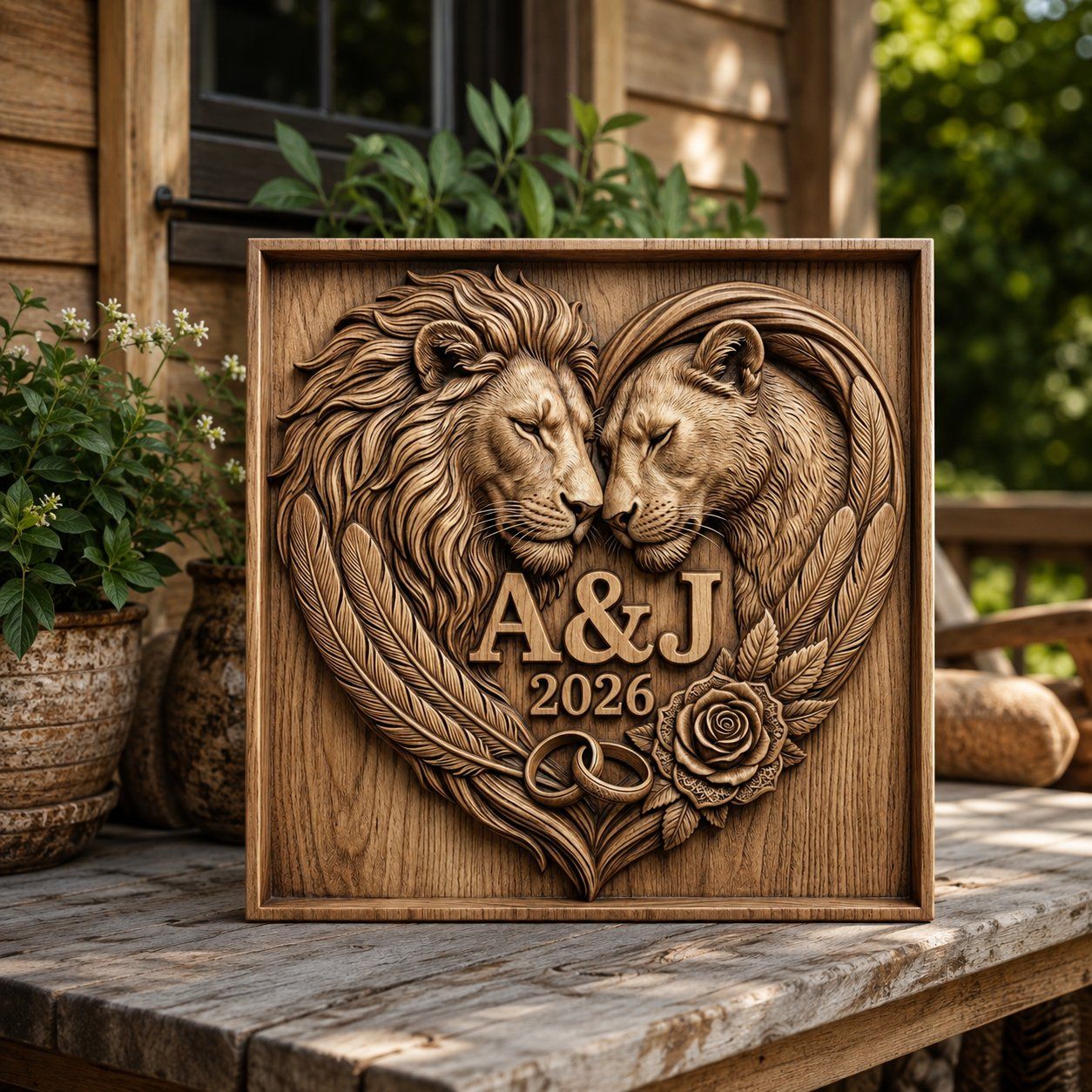 Majestic Lion Heart Wedding Anniversary Personalized CNC Relief STL bas-relief STL — view 7