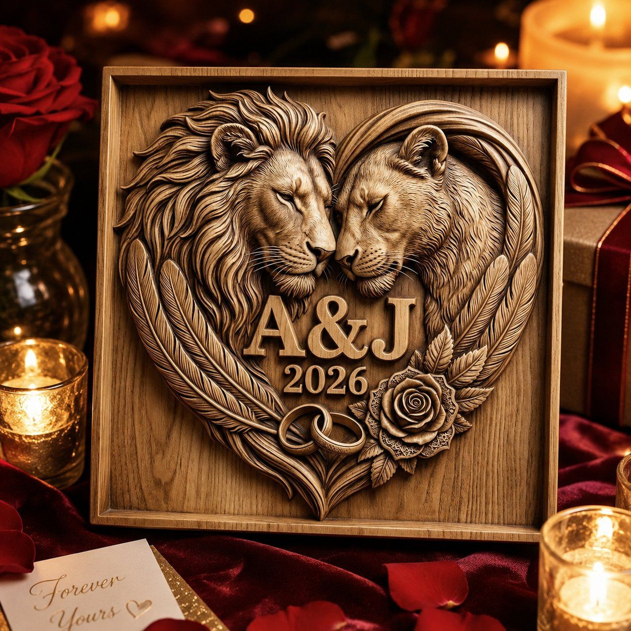 Majestic Lion Heart Wedding Anniversary Personalized CNC Relief STL bas-relief STL — view 8