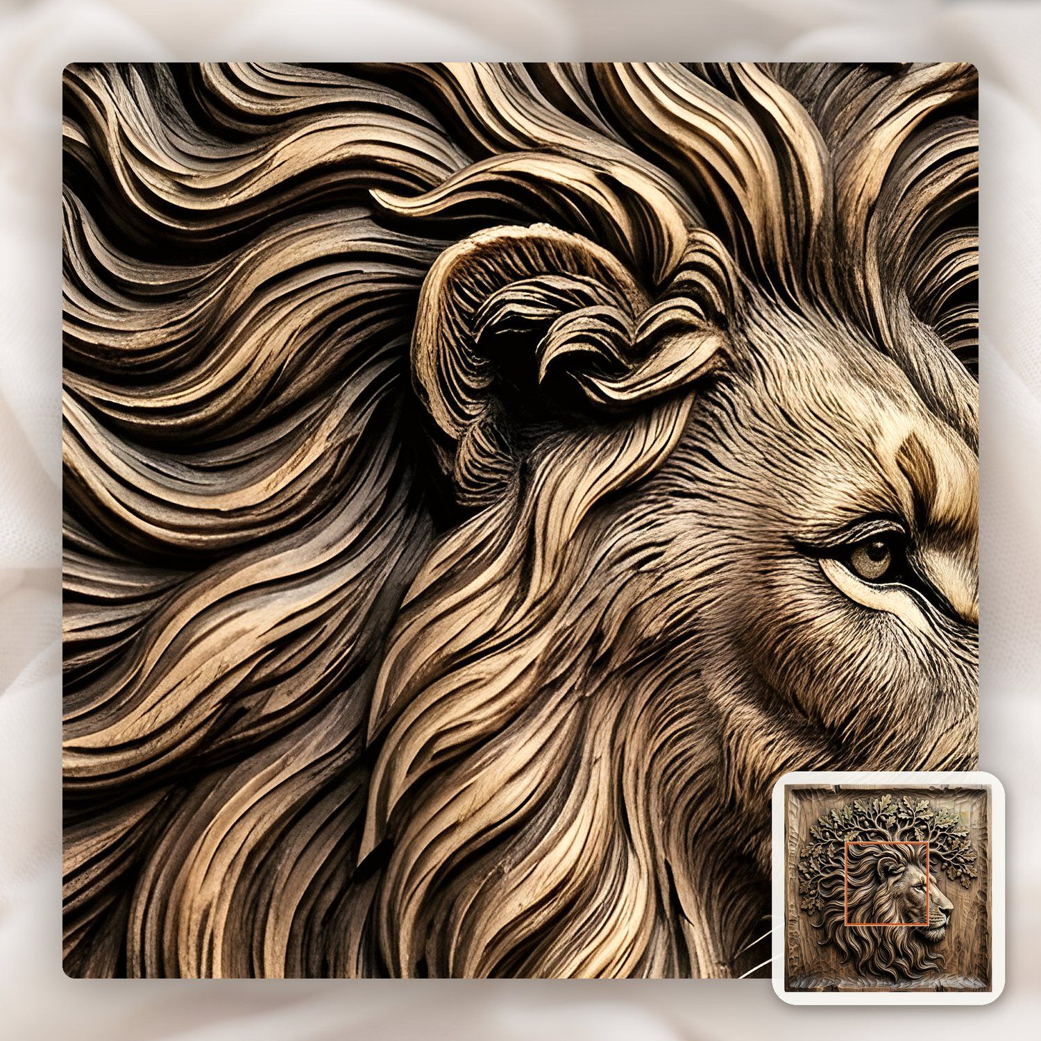 Majestic Lion King Oak Tree Spirit CNC Relief STL bas-relief STL — view 10