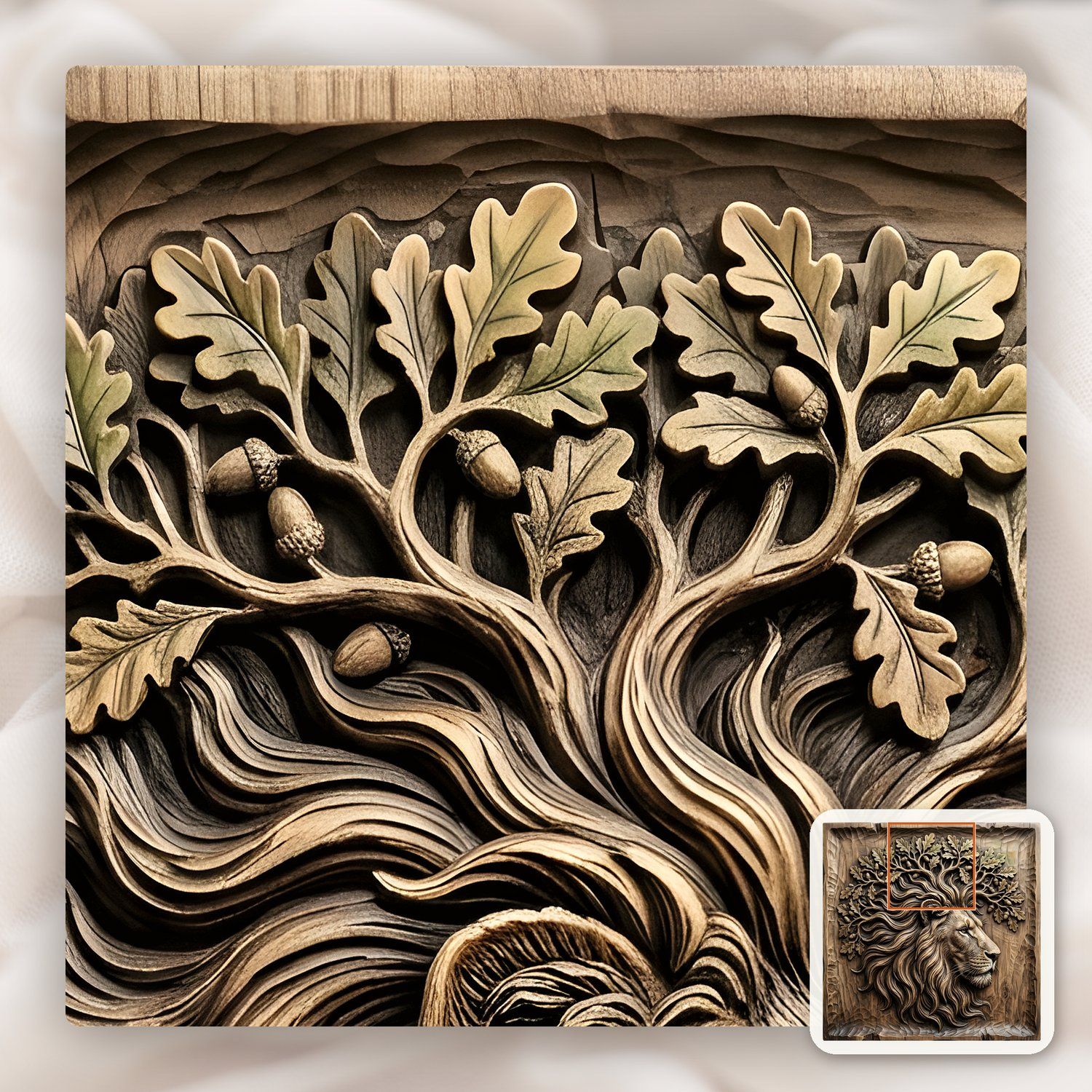 Majestic Lion King Oak Tree Spirit CNC Relief STL bas-relief STL — view 11
