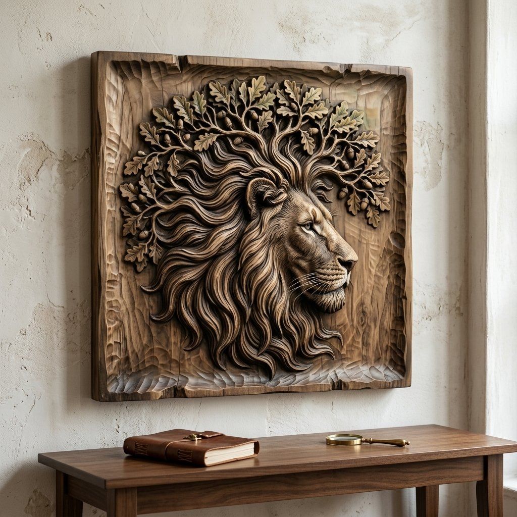 Majestic Lion King Oak Tree Spirit CNC Relief STL bas-relief STL — view 12