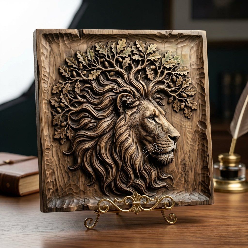 Majestic Lion King Oak Tree Spirit CNC Relief STL bas-relief STL — view 13