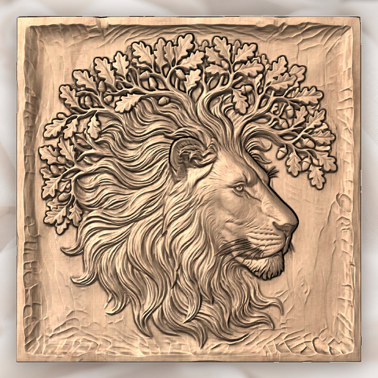 Majestic Lion King Oak Tree Spirit CNC Relief STL bas-relief STL — view 3
