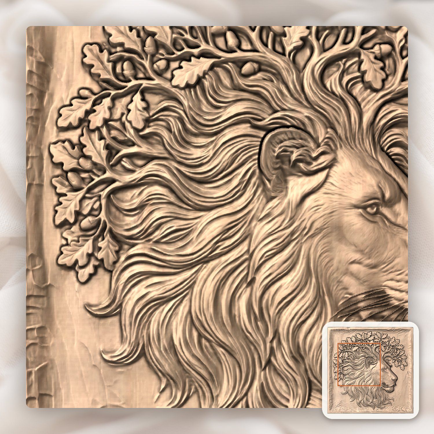 Majestic Lion King Oak Tree Spirit CNC Relief STL bas-relief STL — view 5