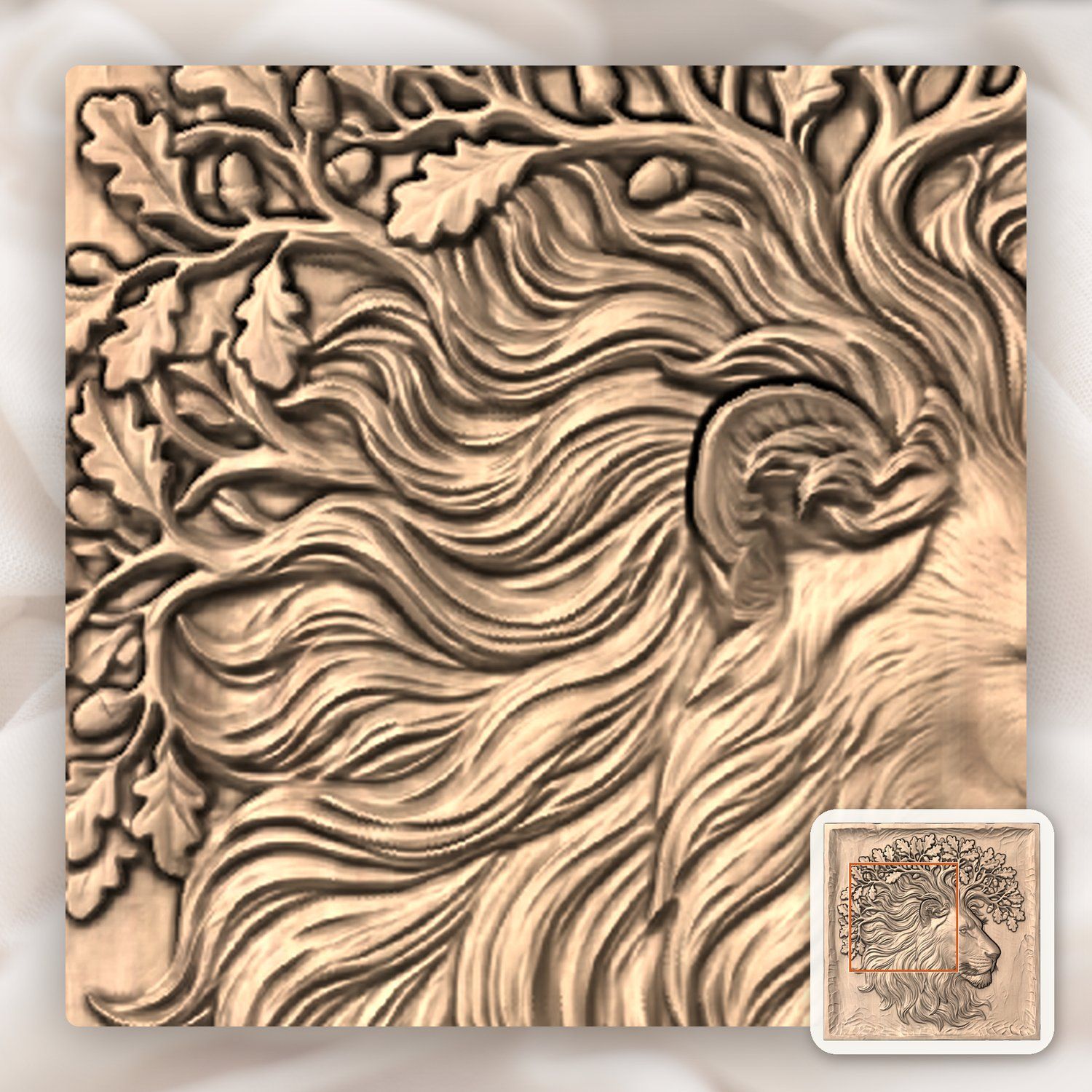 Majestic Lion King Oak Tree Spirit CNC Relief STL bas-relief STL — view 6