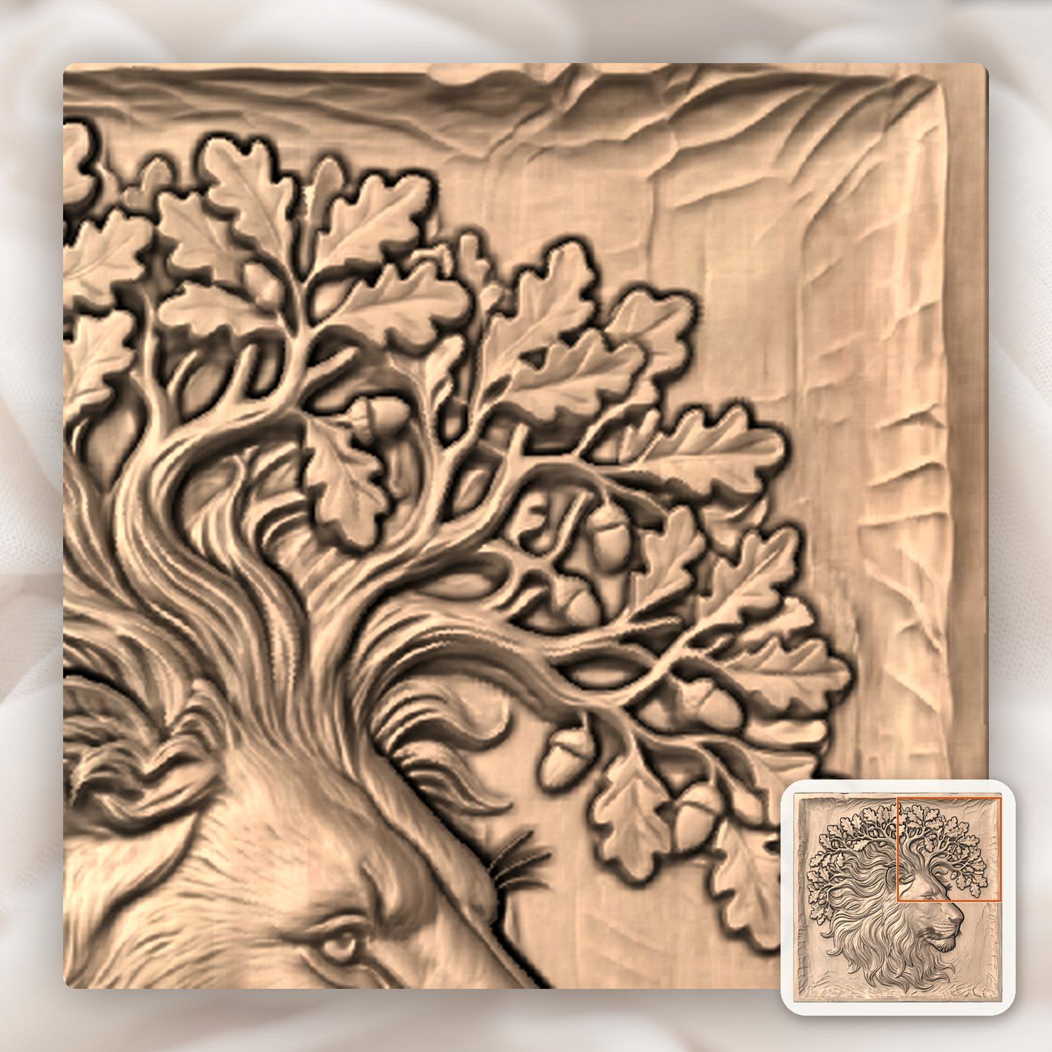 Majestic Lion King Oak Tree Spirit CNC Relief STL bas-relief STL — view 7
